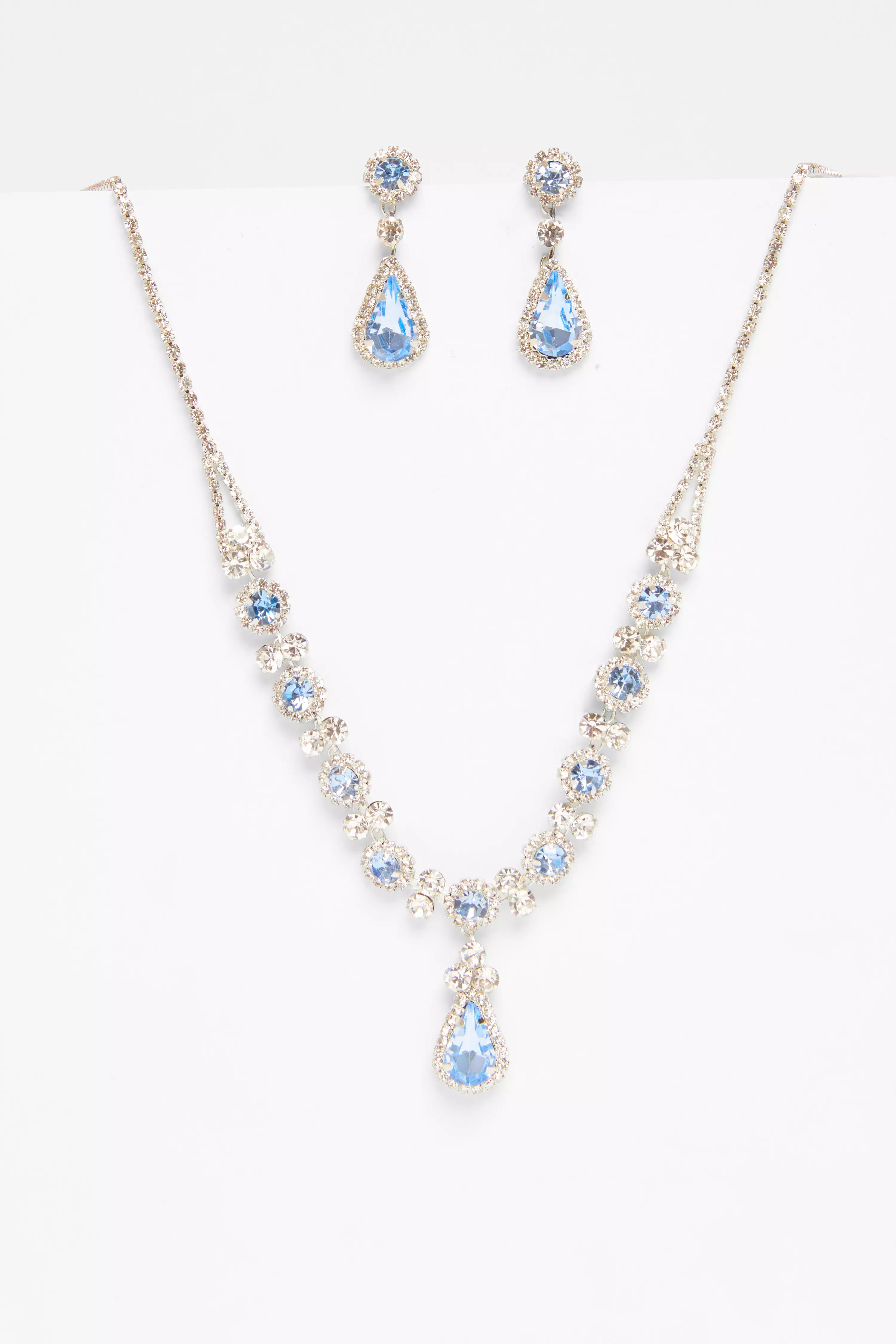 Pale Blue Diamante Tear Drop Set