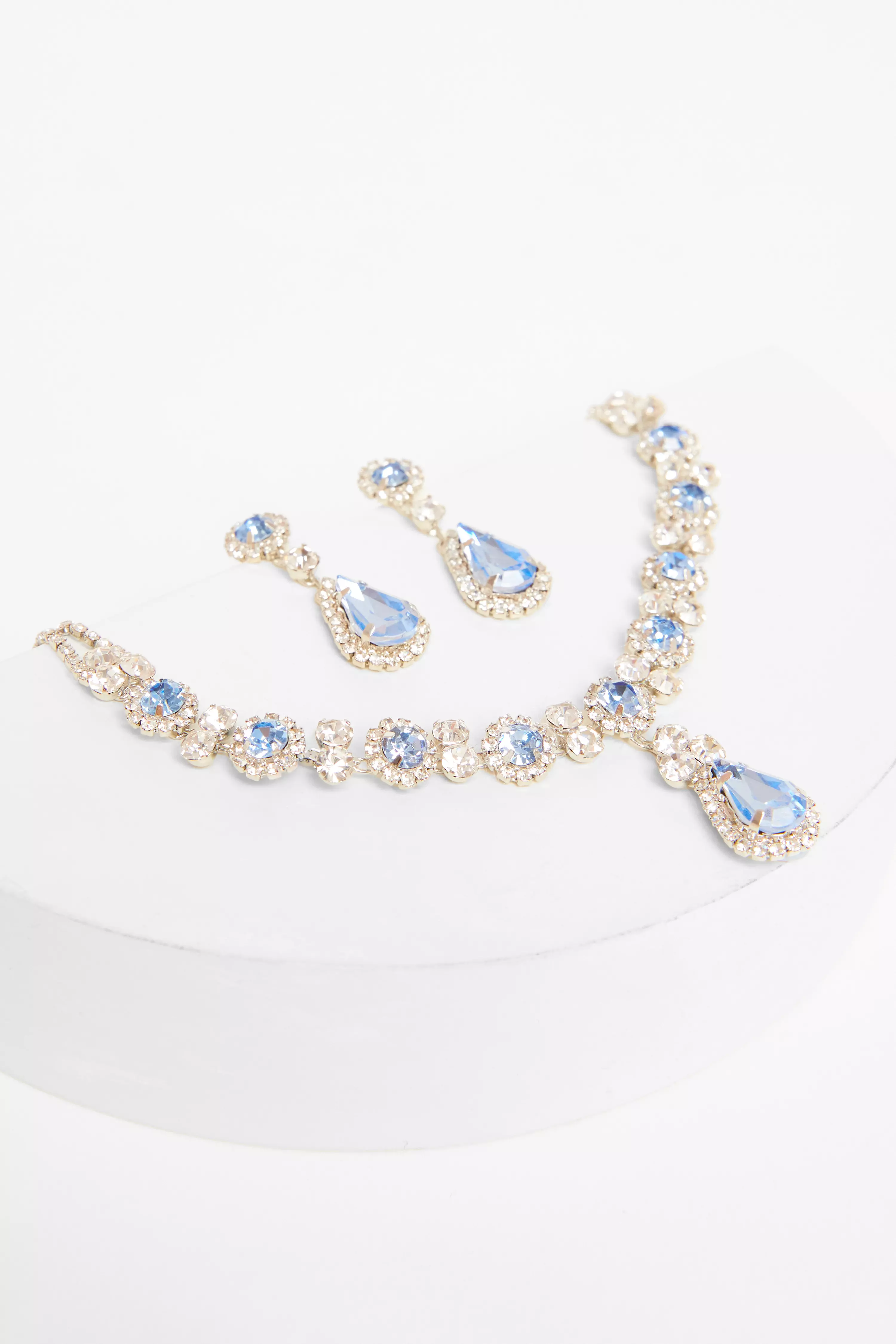 Pale Blue Diamante Tear Drop Set