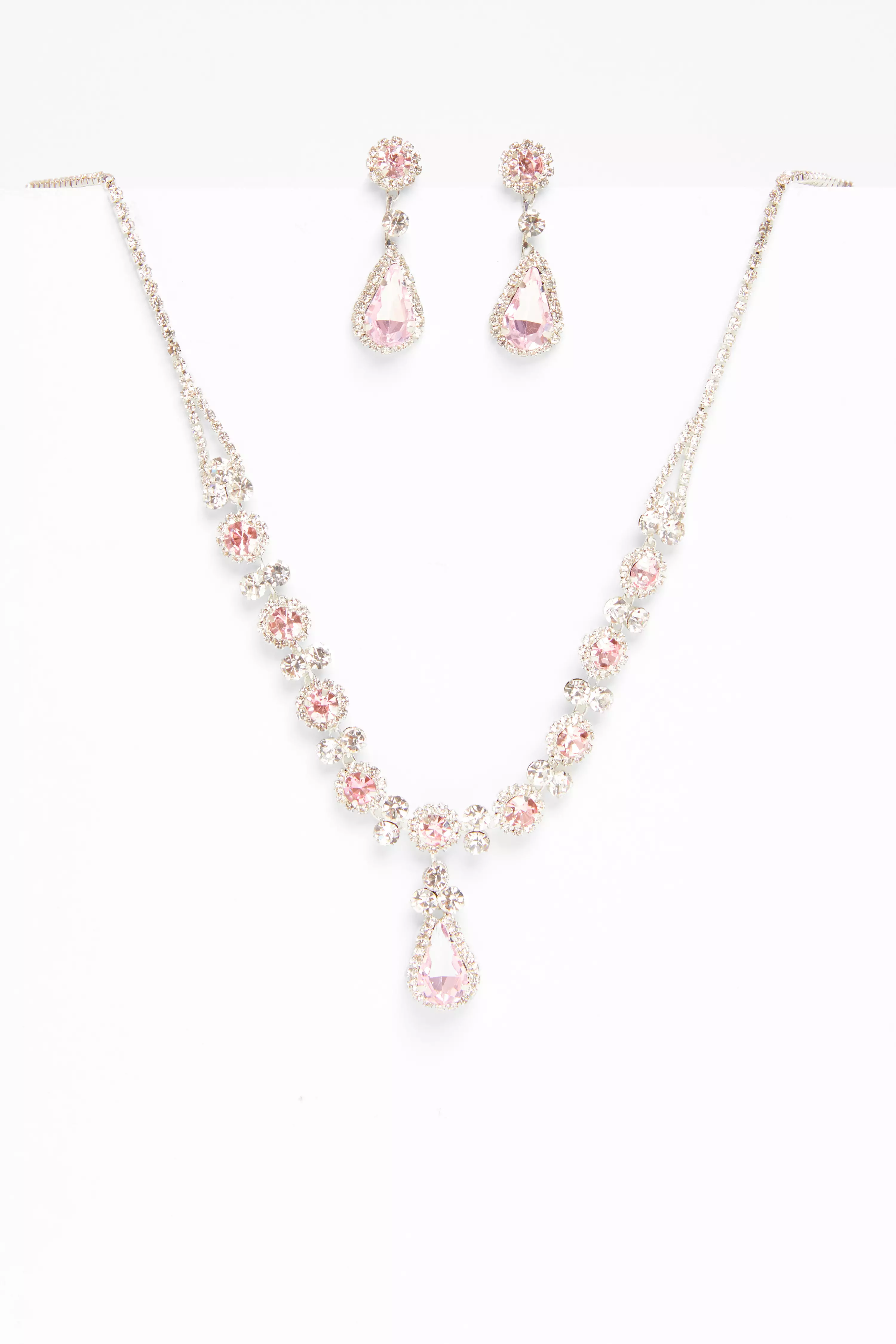 Pale Pink Diamante Tear Drop Set