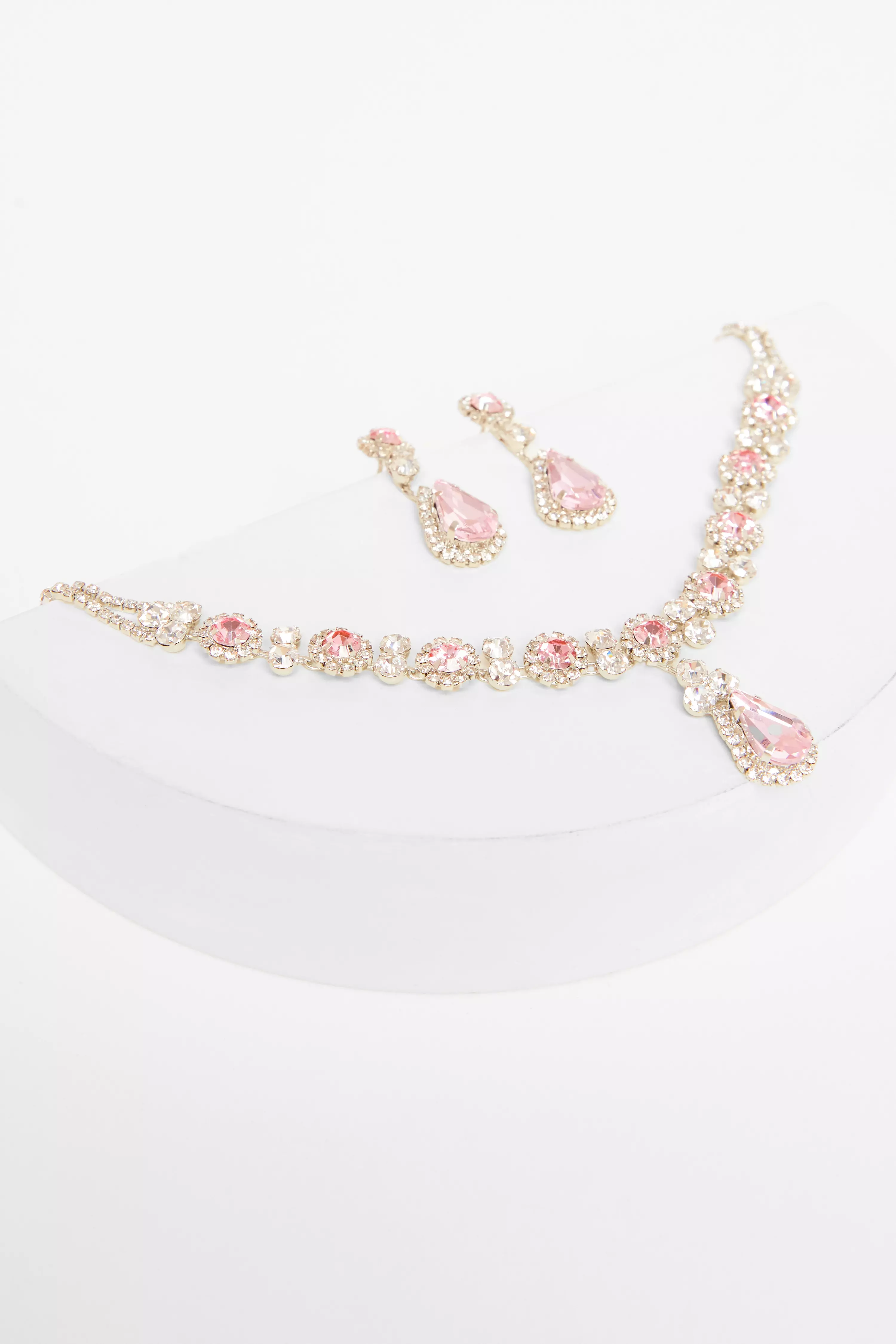 Pale Pink Diamante Tear Drop Set