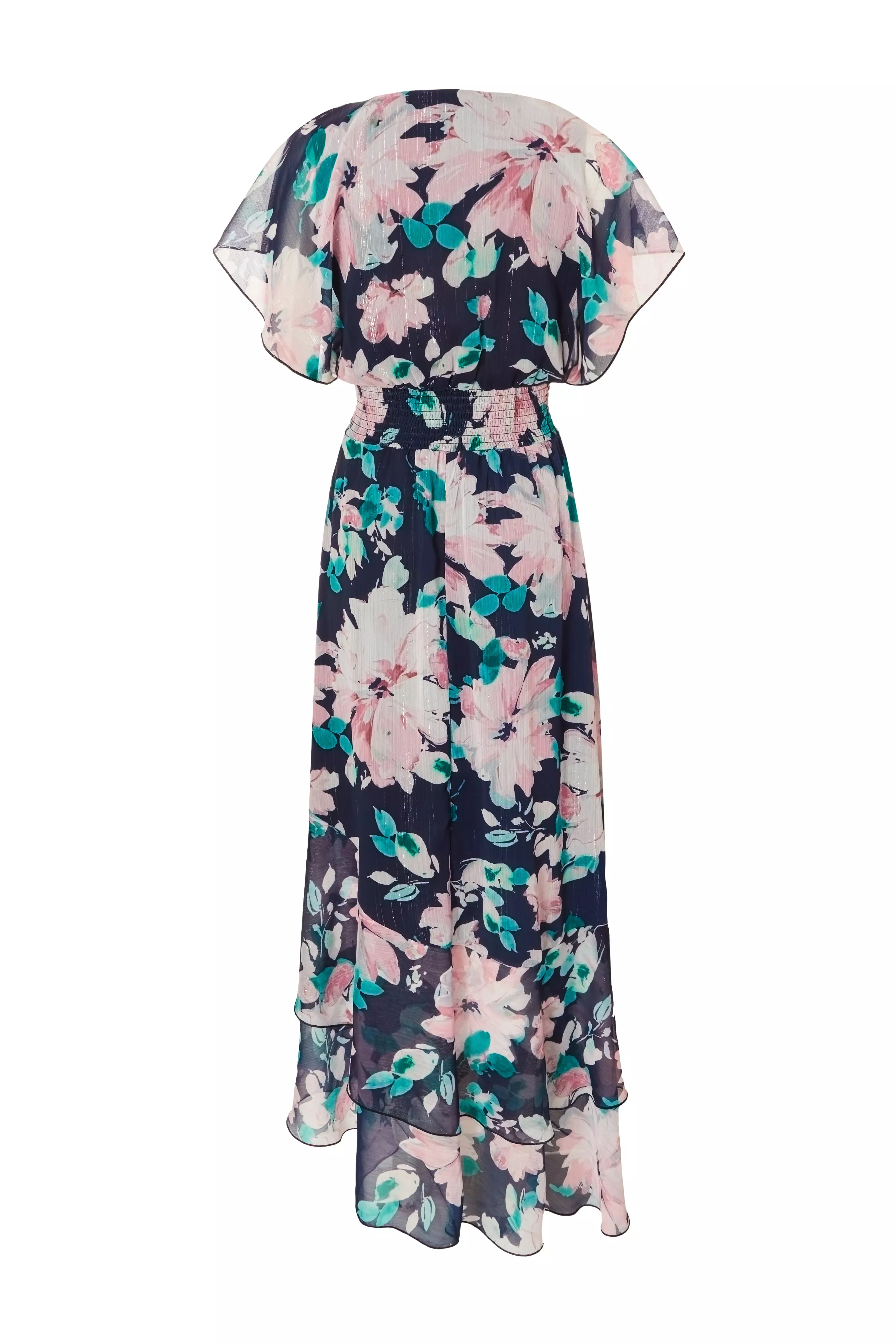 Navy Floral Tiered Midi Dress