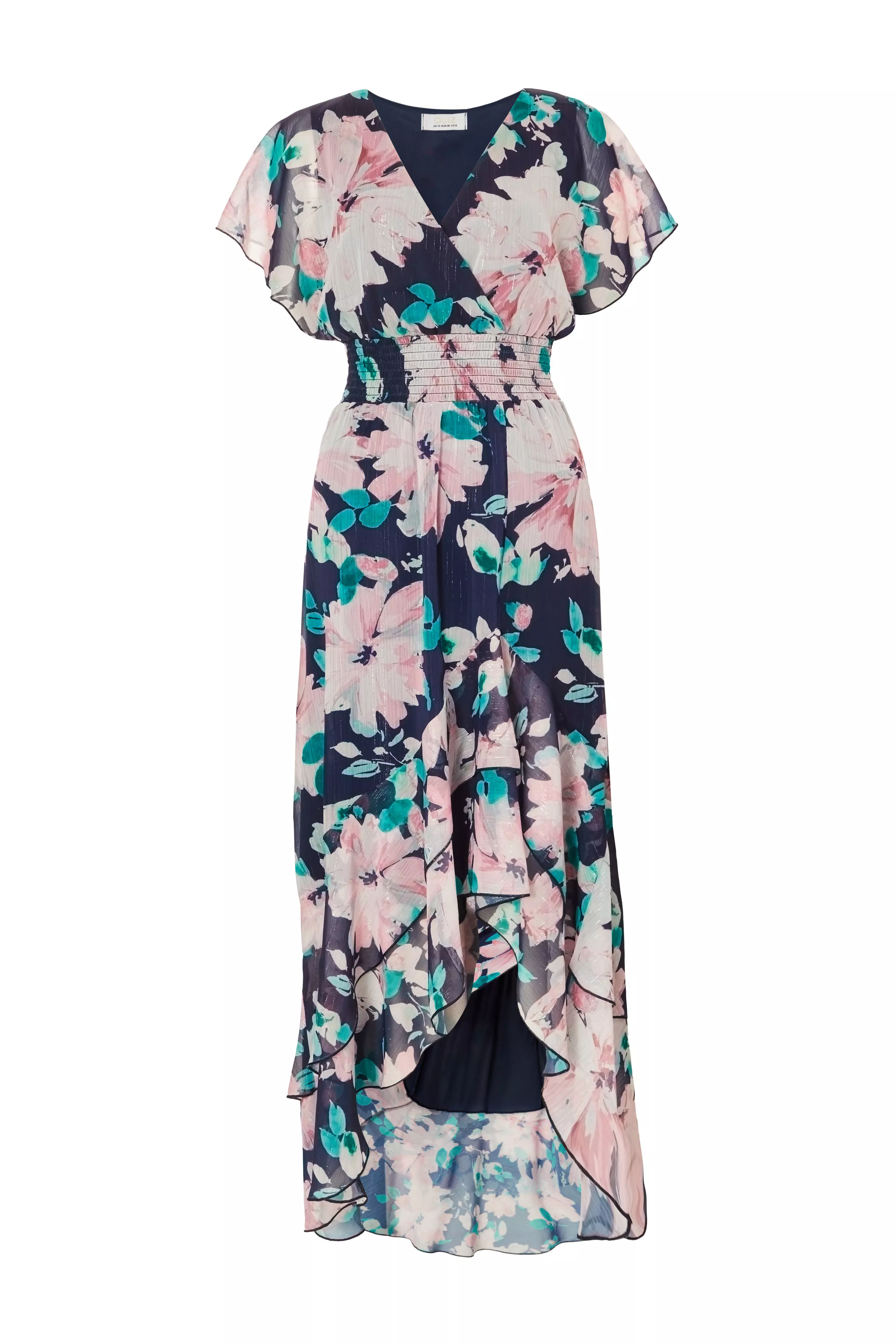 Navy Floral Tiered Midi Dress