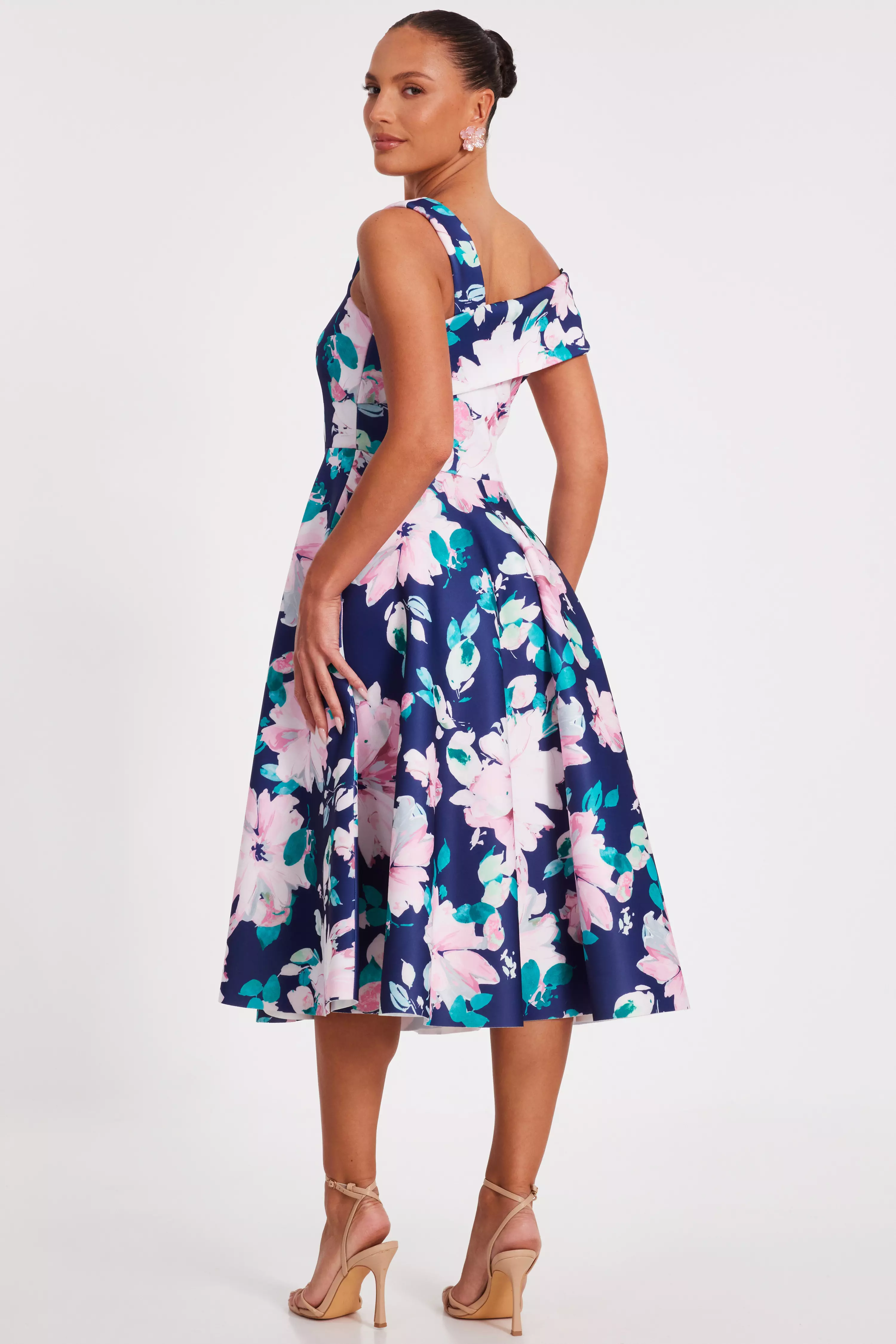 Navy Floral Print Skater Dress