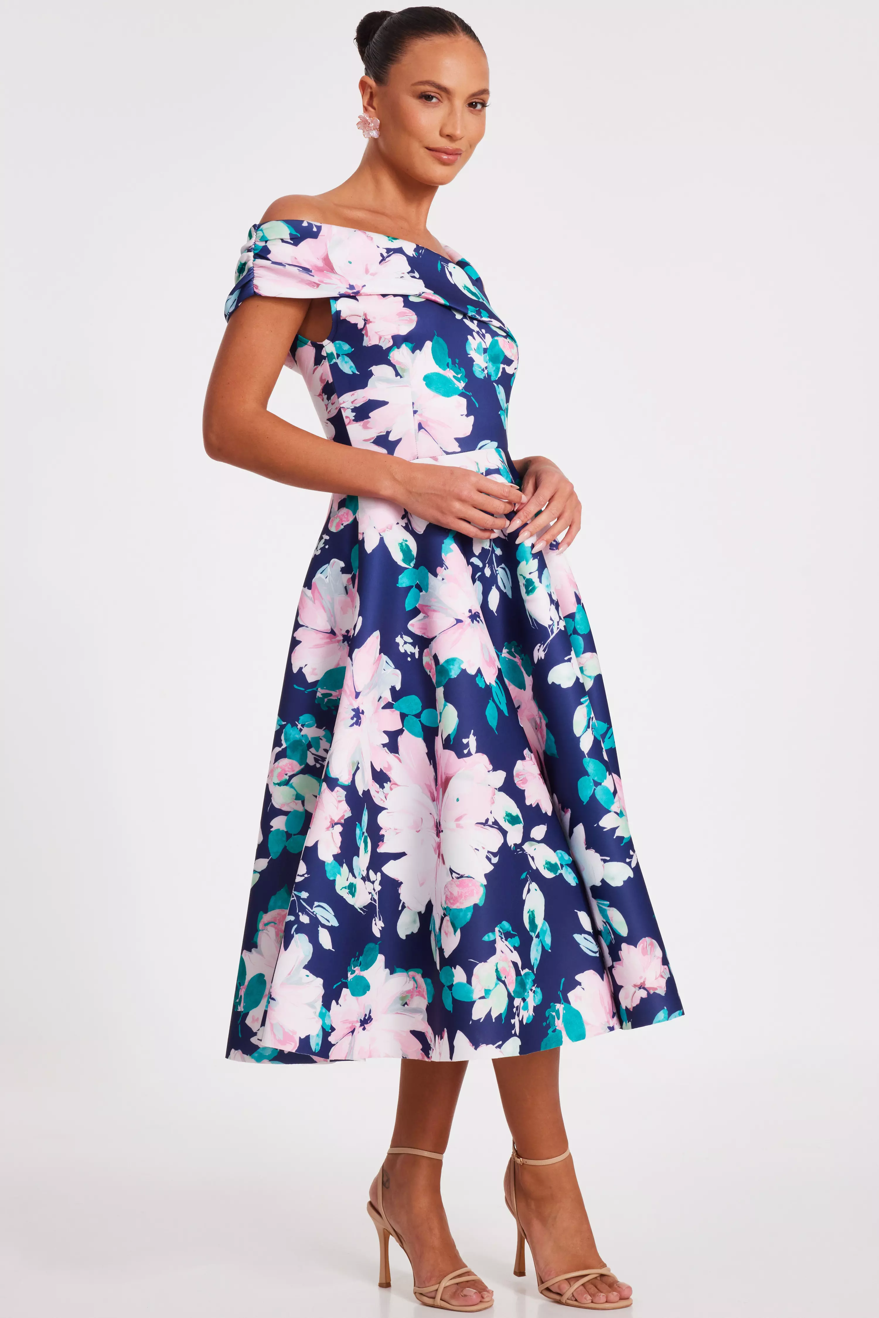 Navy Floral Print Skater Dress