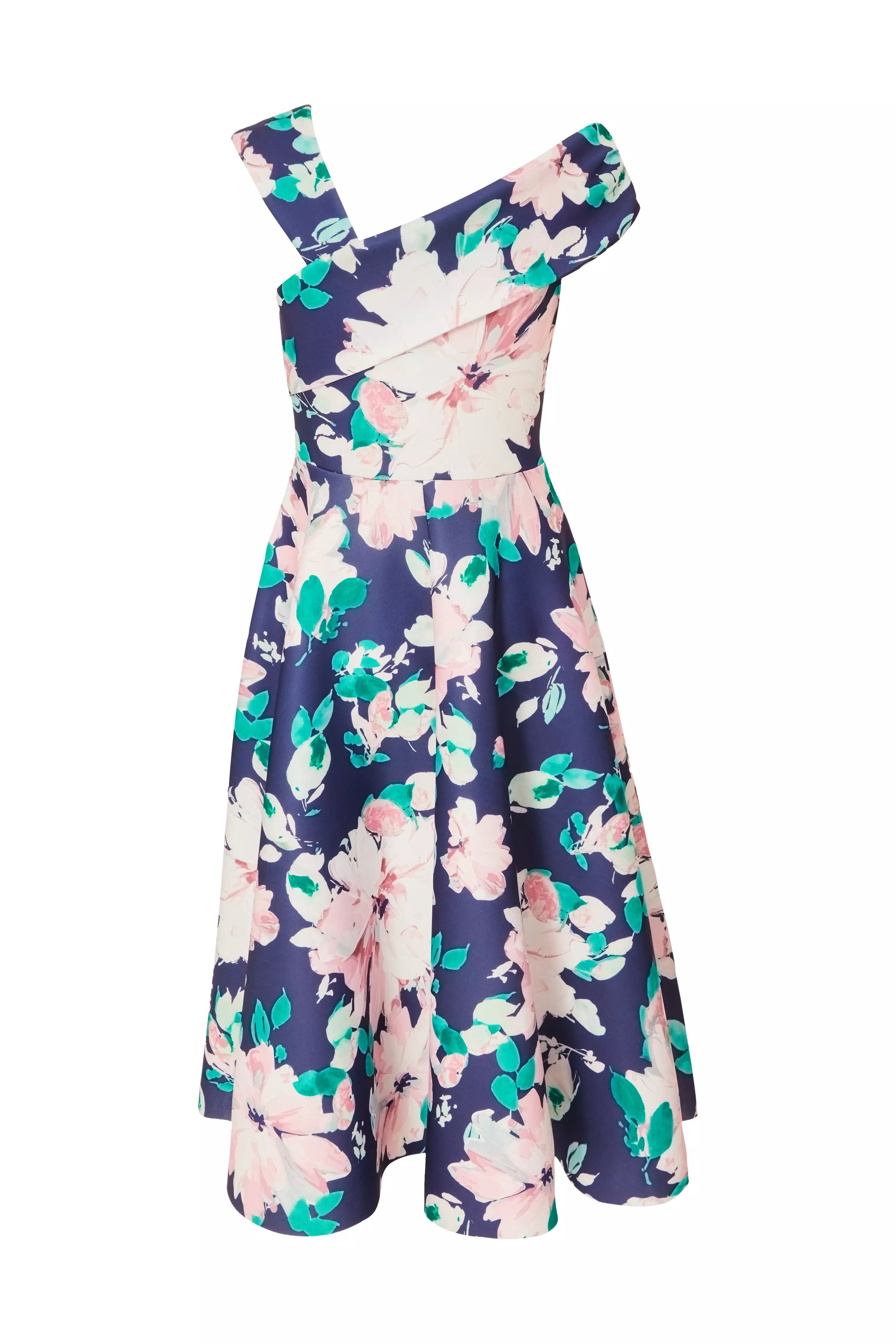 Navy Floral Print Skater Dress