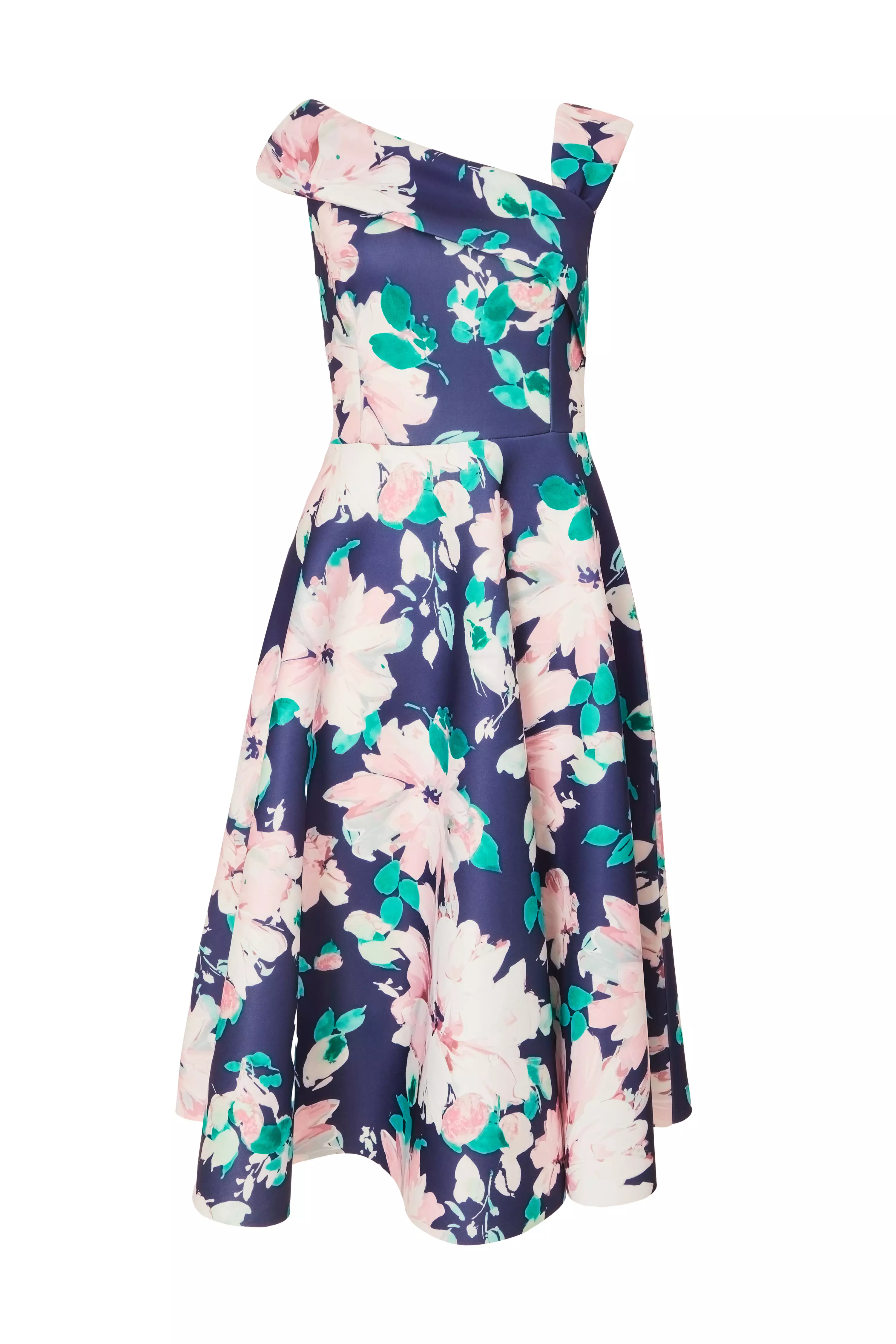 Navy Floral Print Skater Dress