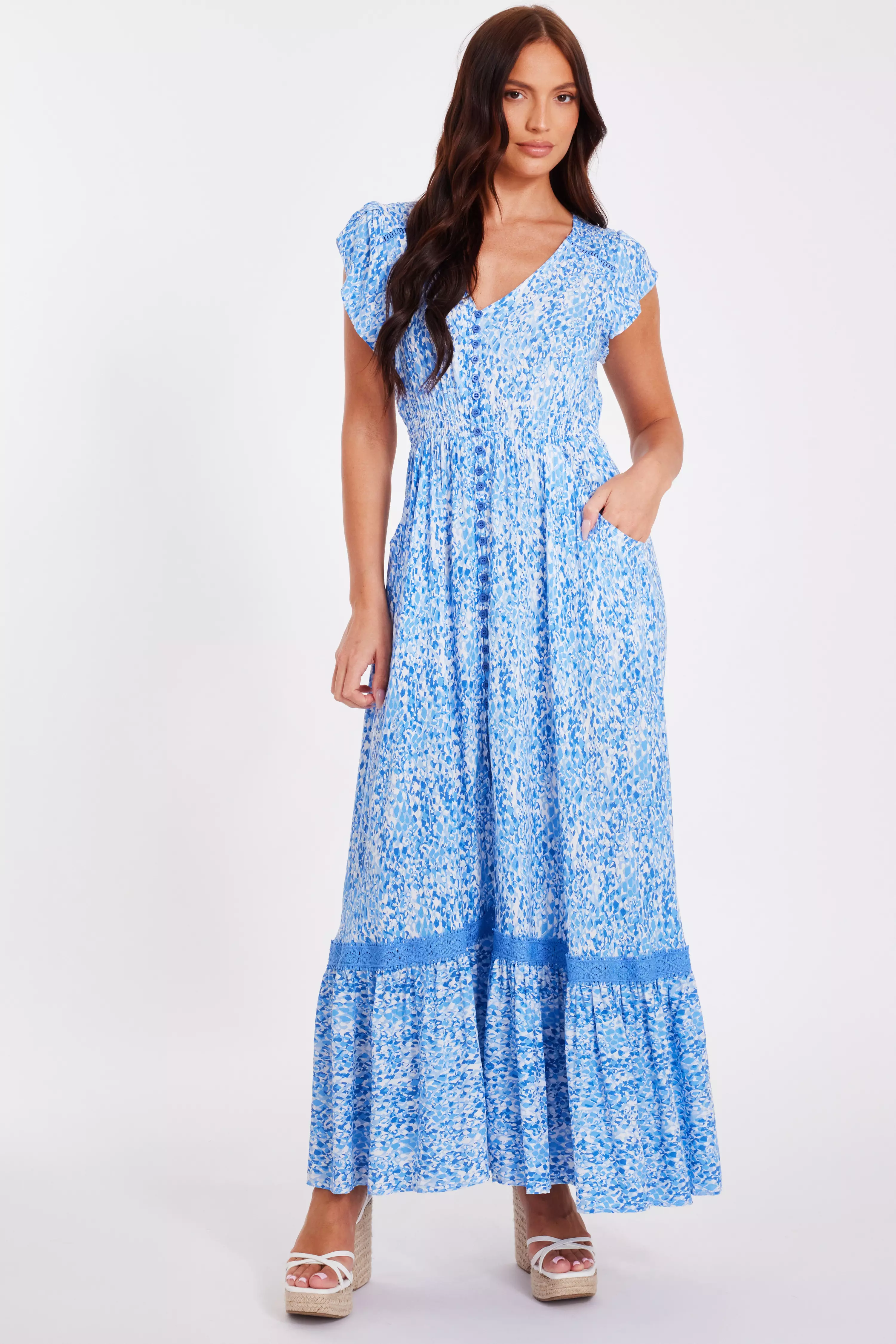 Blue Animal Print Midaxi Dress