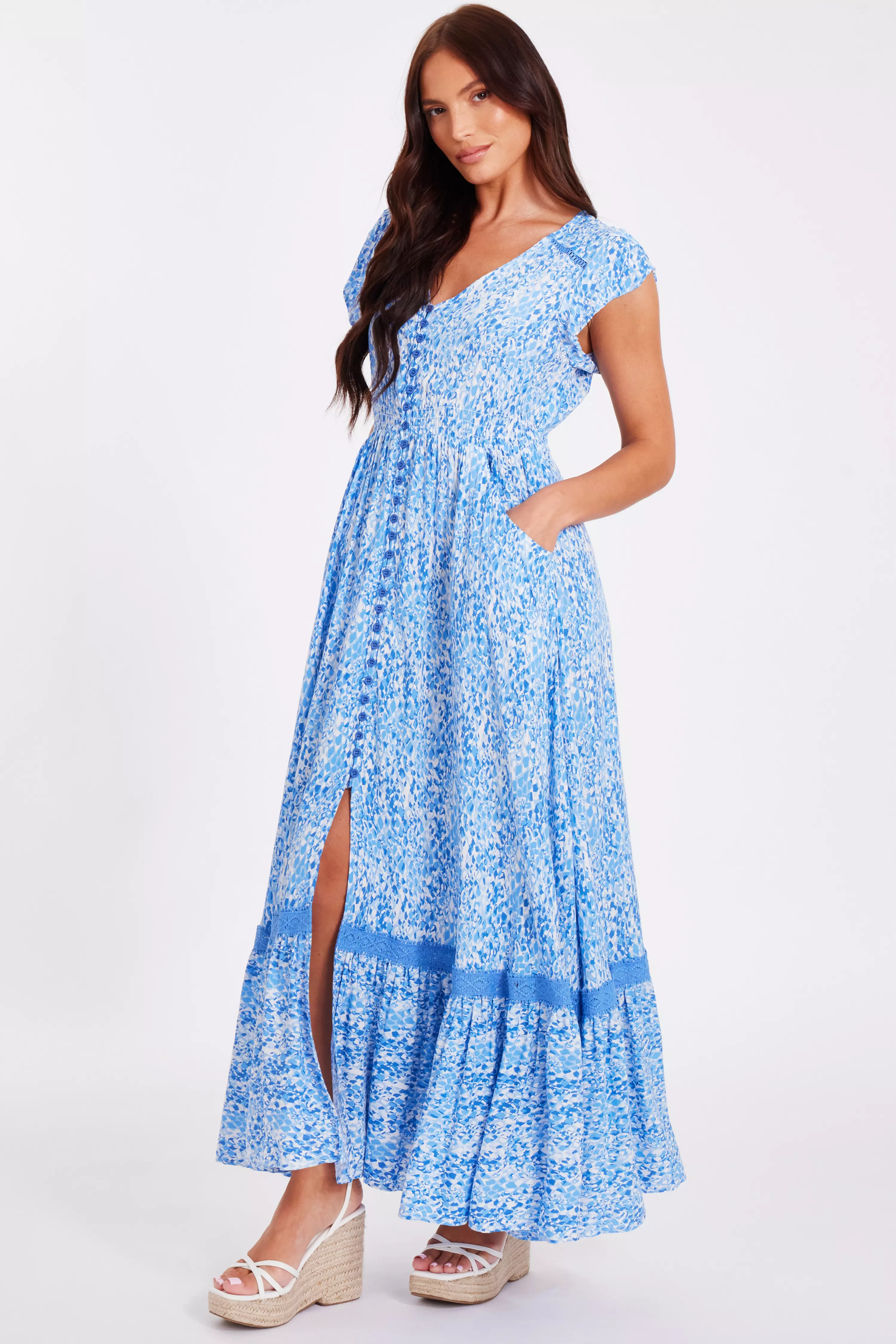 Blue Animal Print Midaxi Dress