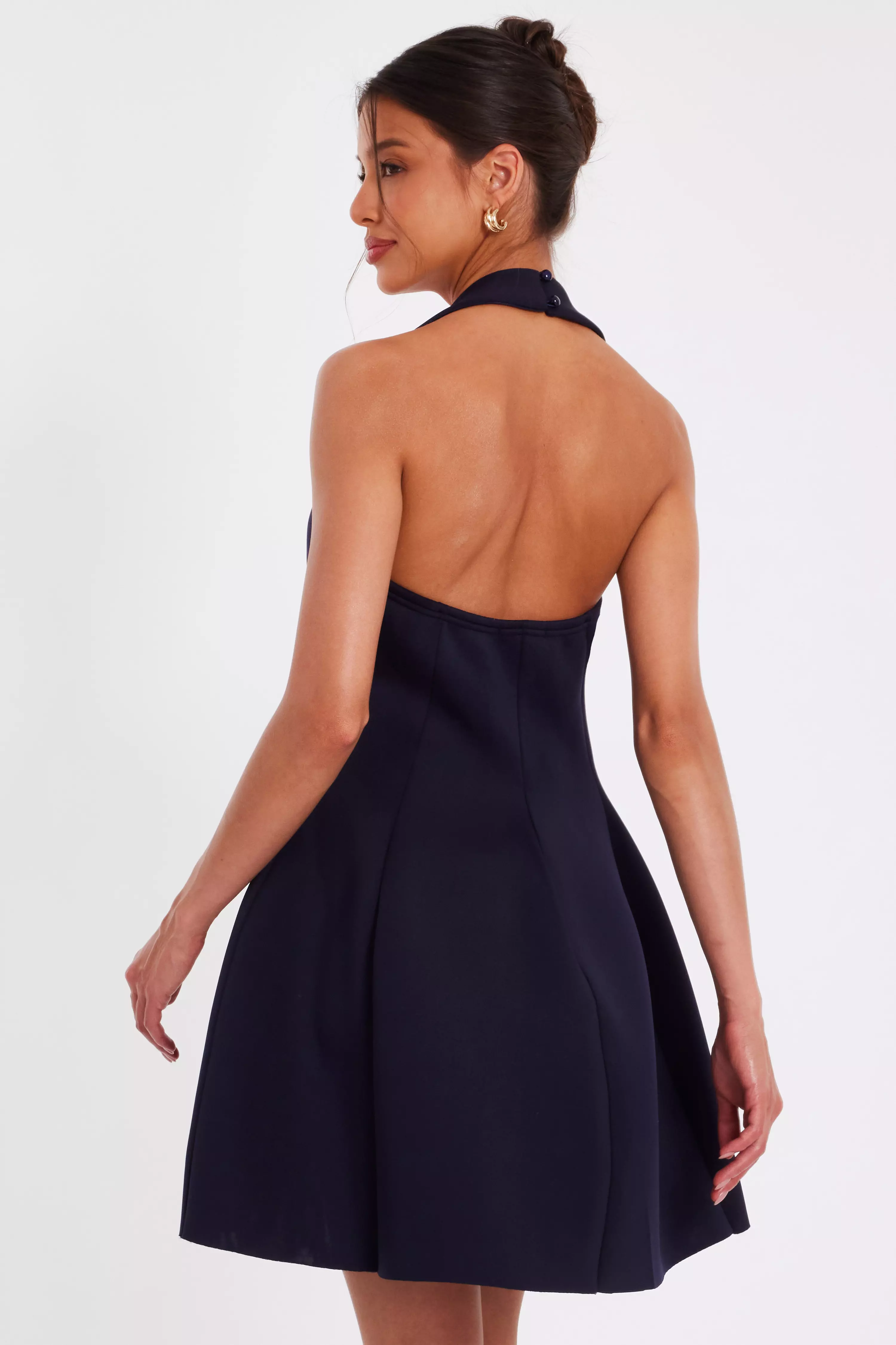 Navy Halter Neck Skater Dress