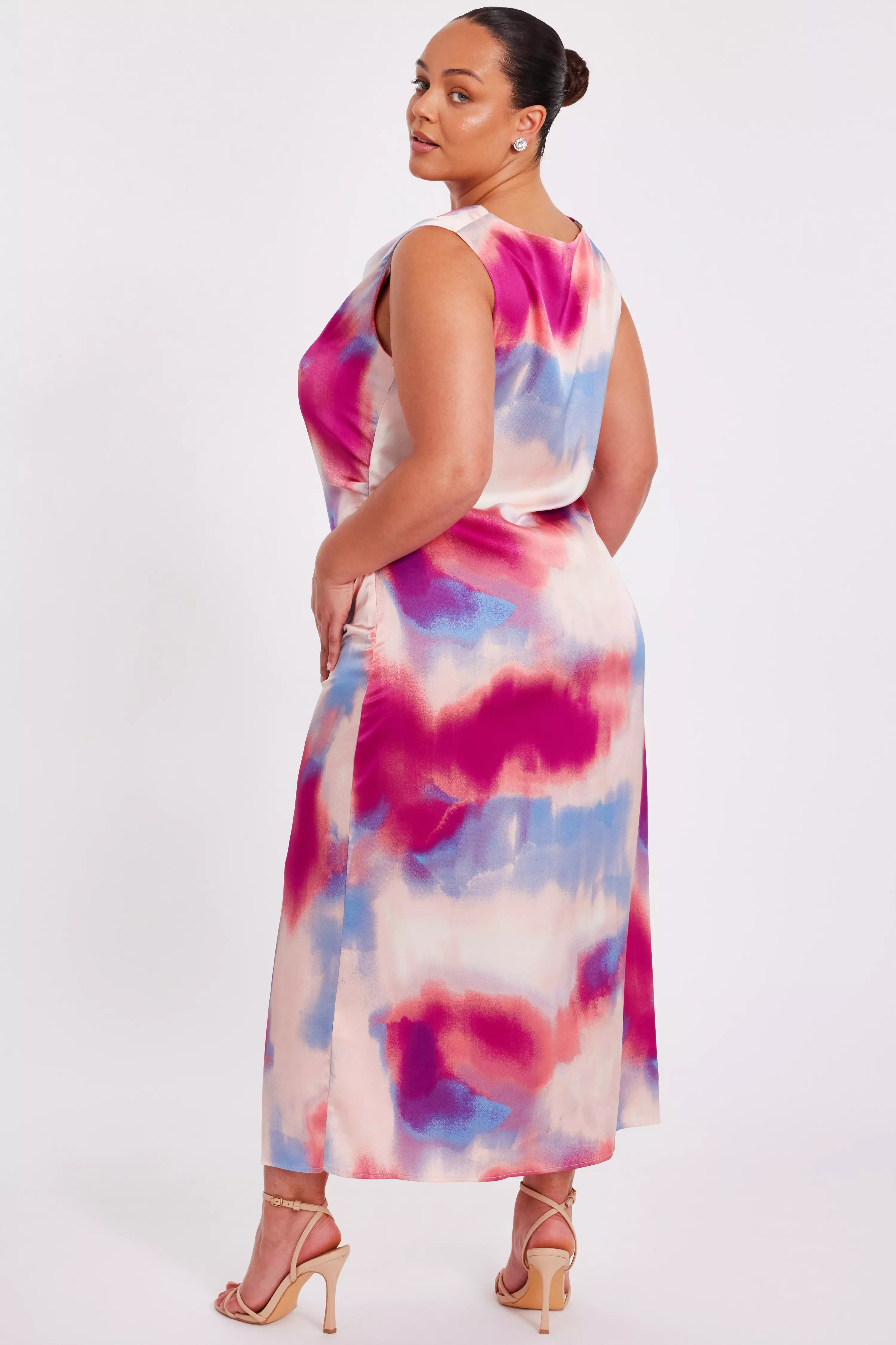 Curve Pink Satin Tie Dye Midi Dress