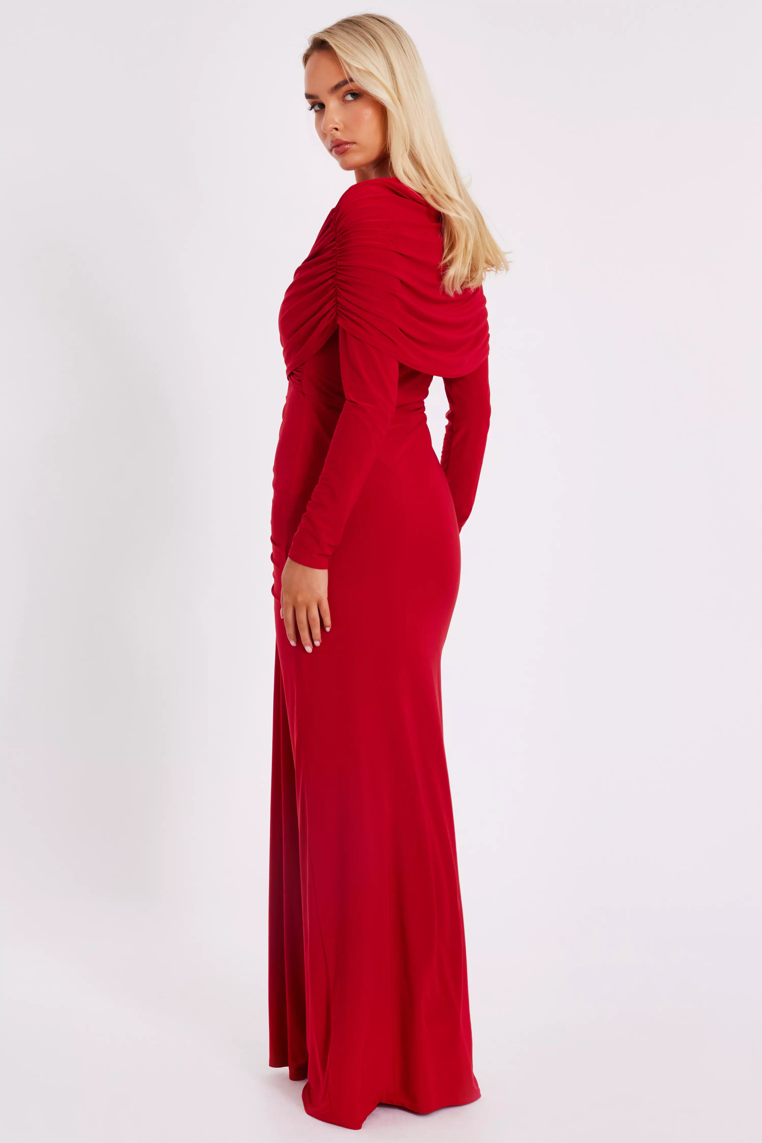 Red Draped Maxi Dress