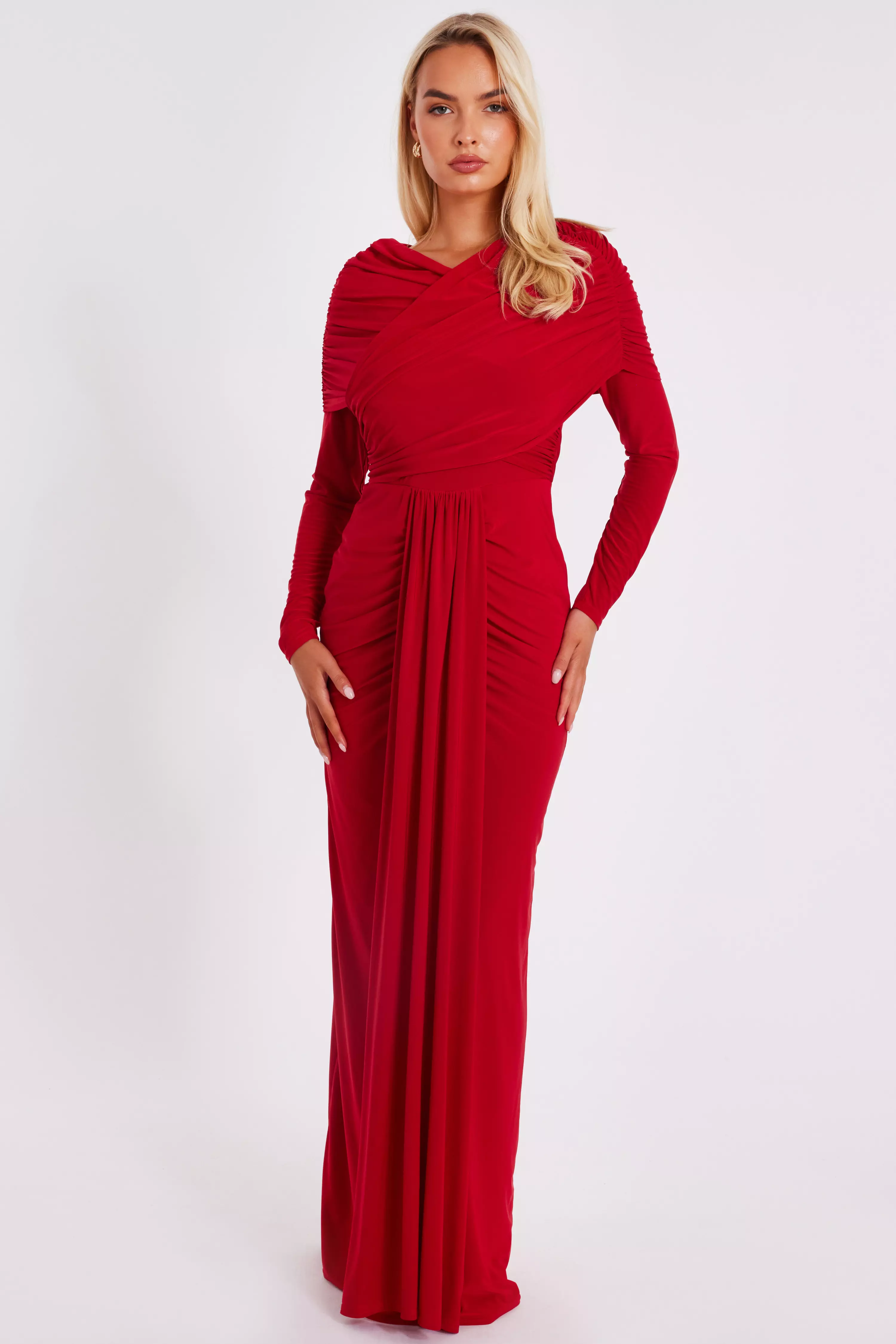 Red Draped Maxi Dress