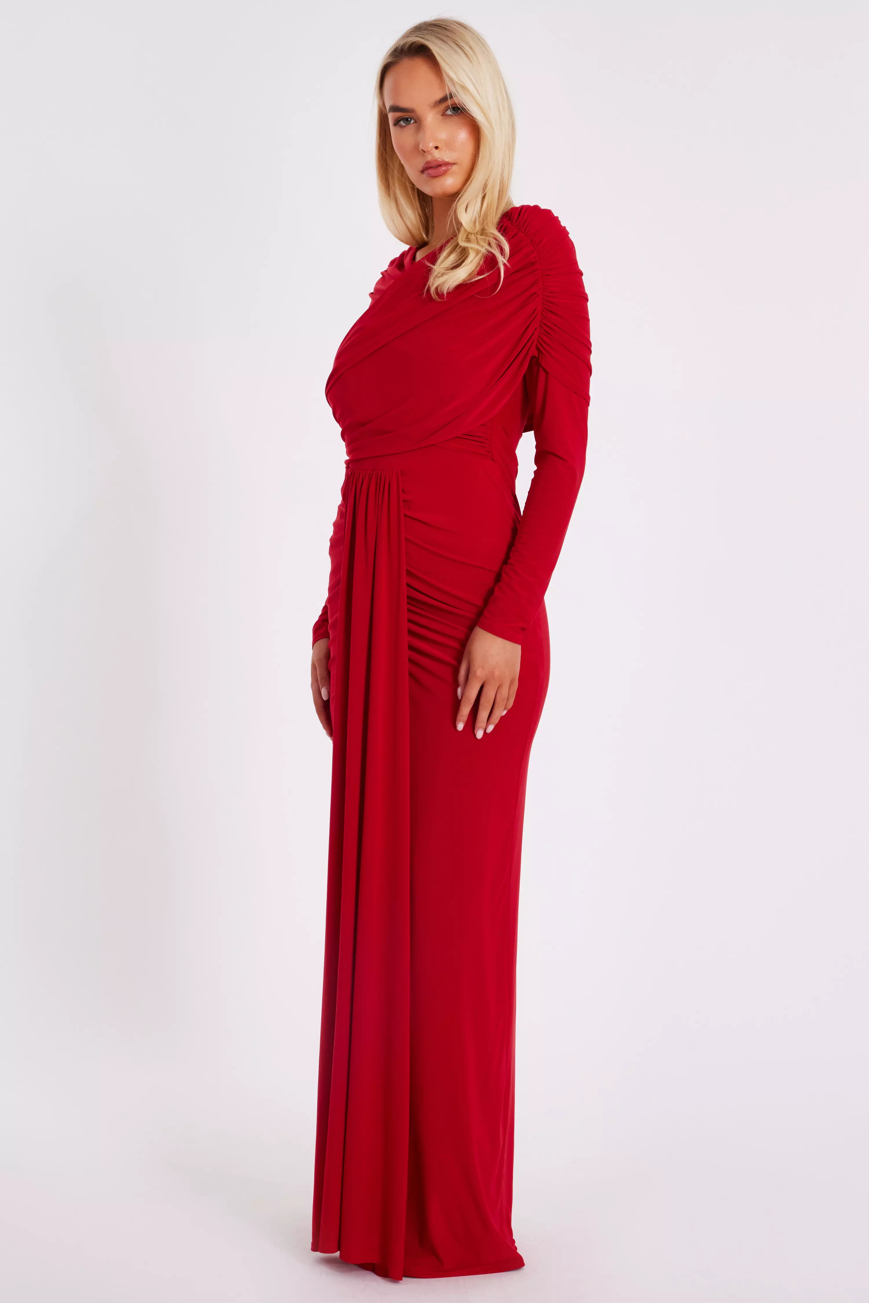Red Draped Maxi Dress