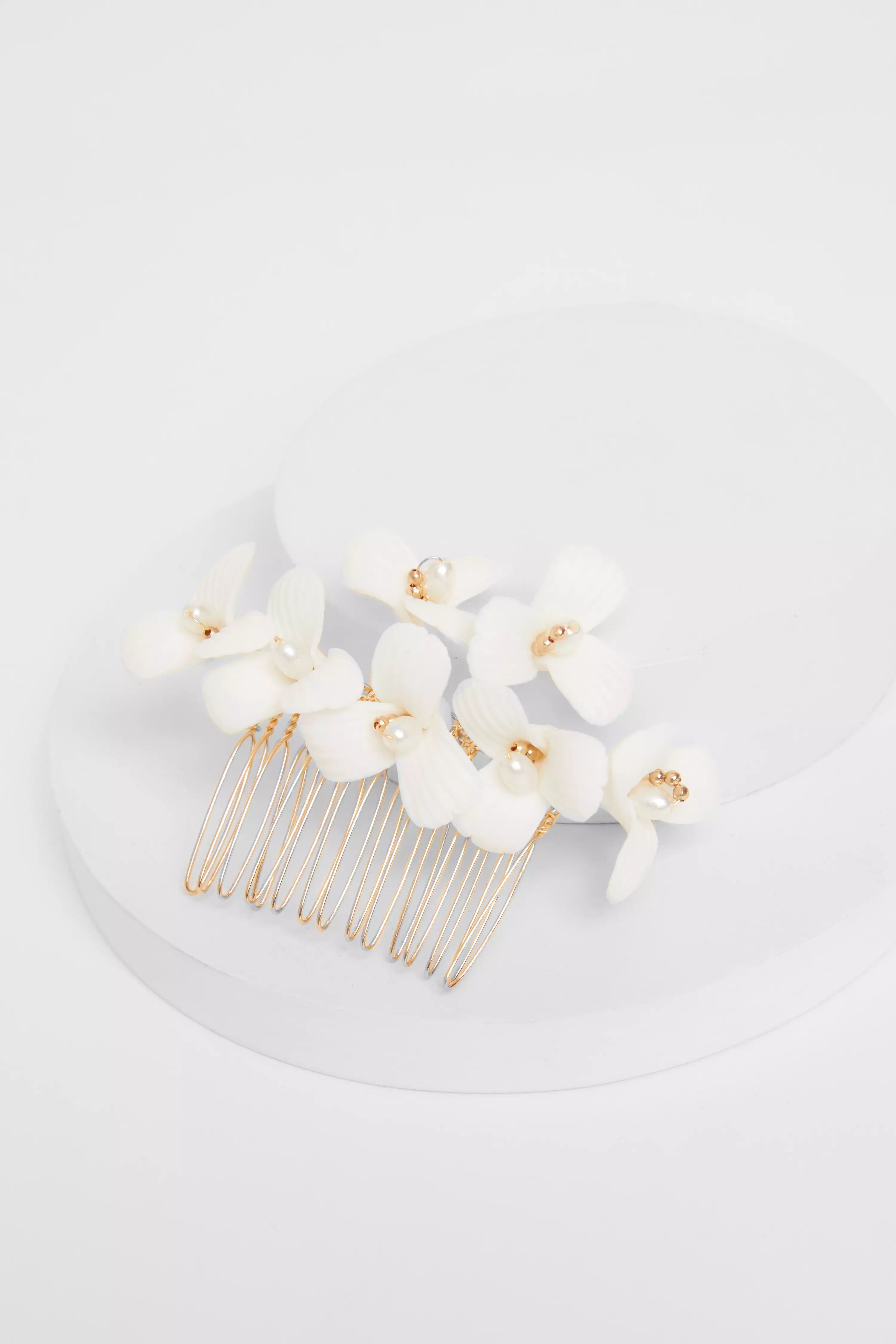 Bridal White Floral Hair Comb 