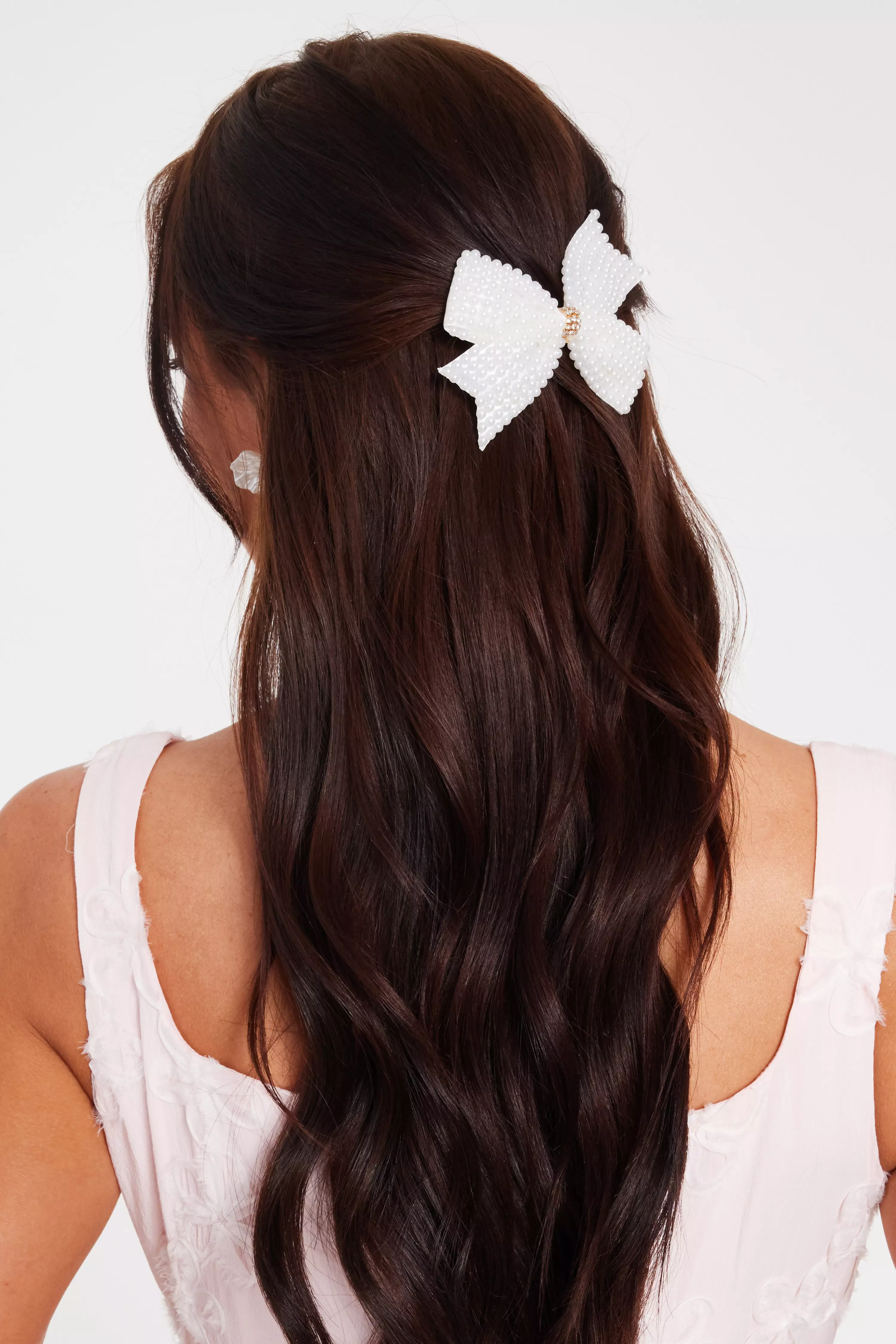 White Pearl Hair Bow 