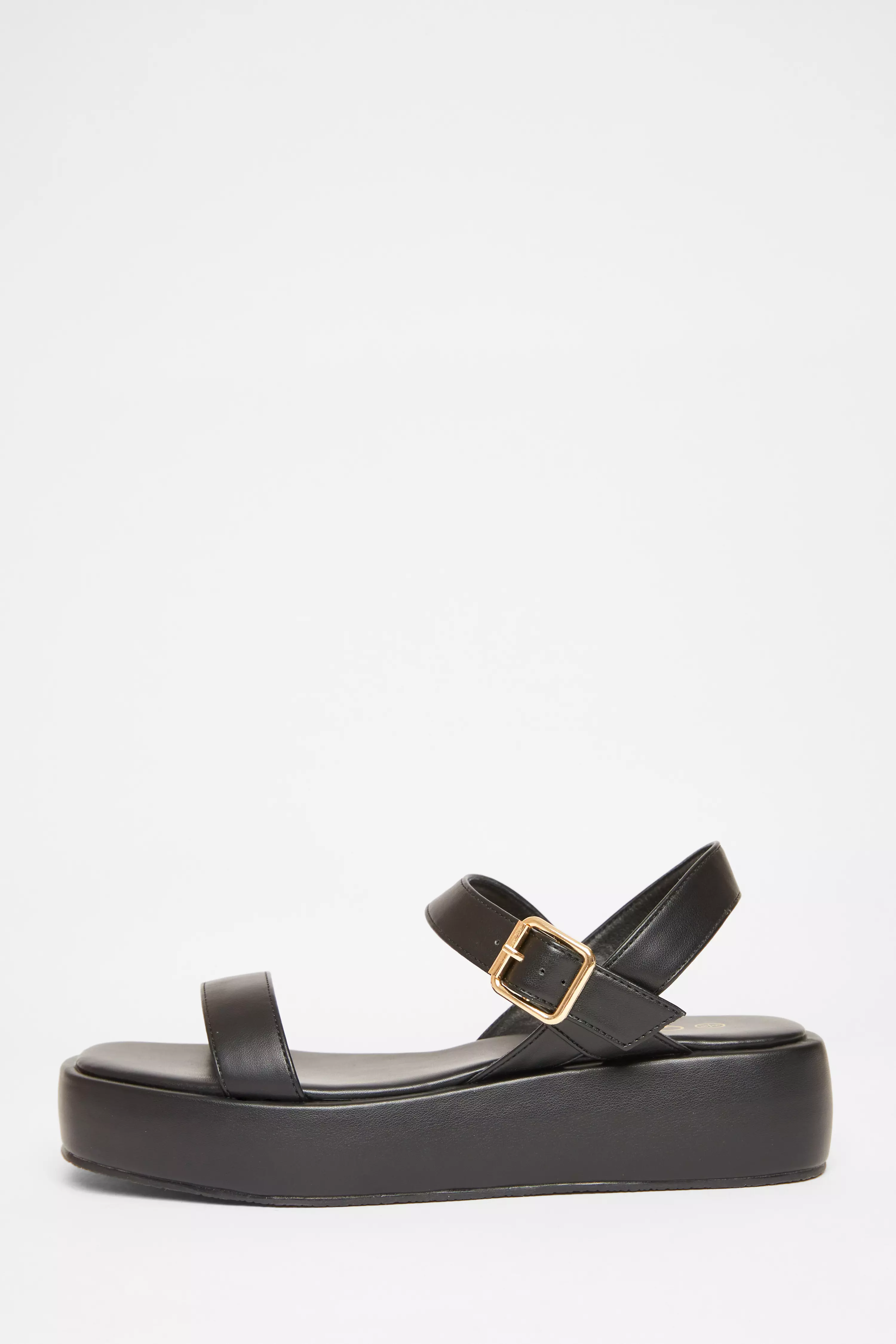Black Faux Leather Flatform Sandals