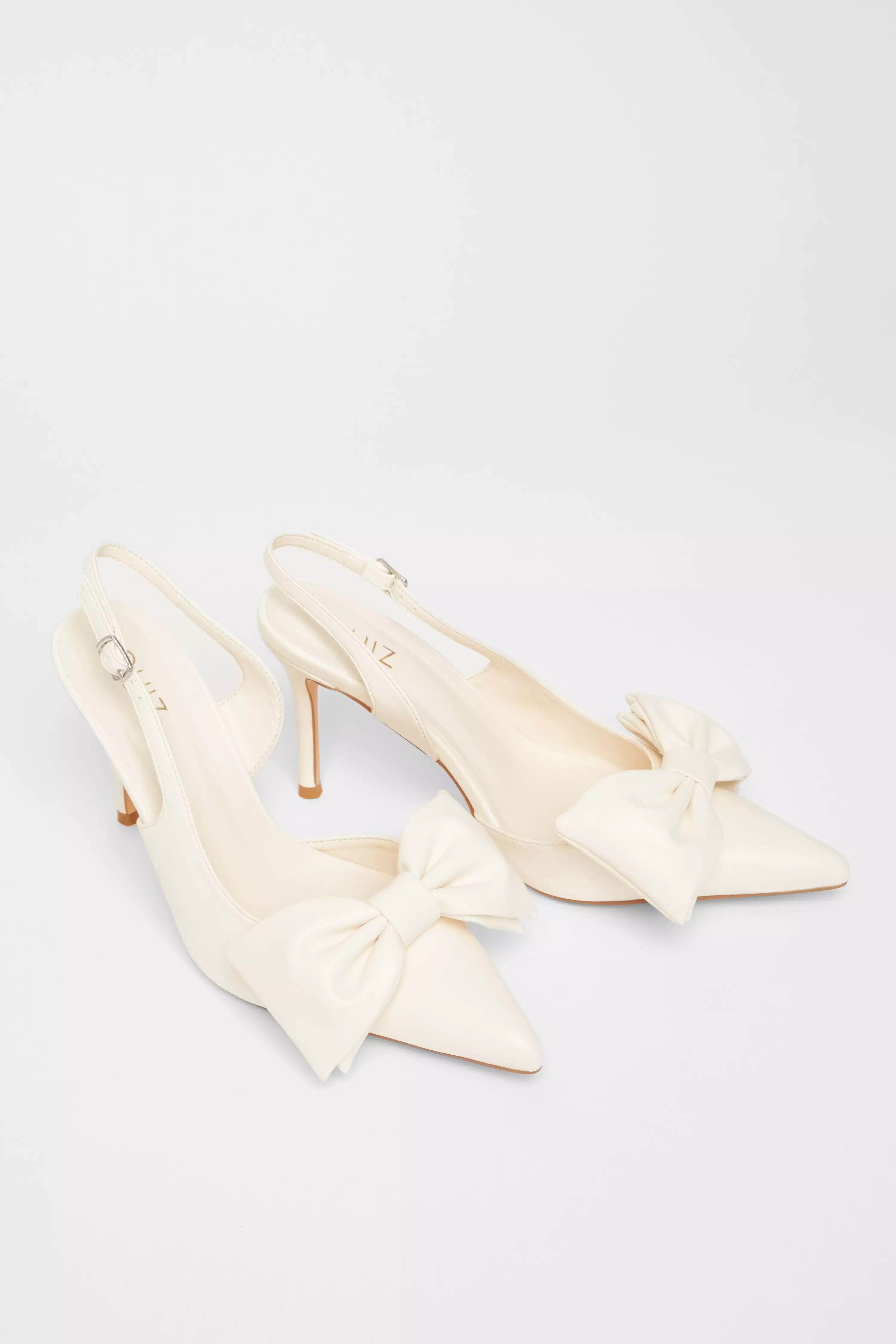 Cream Faux Leather Bow Court Heels