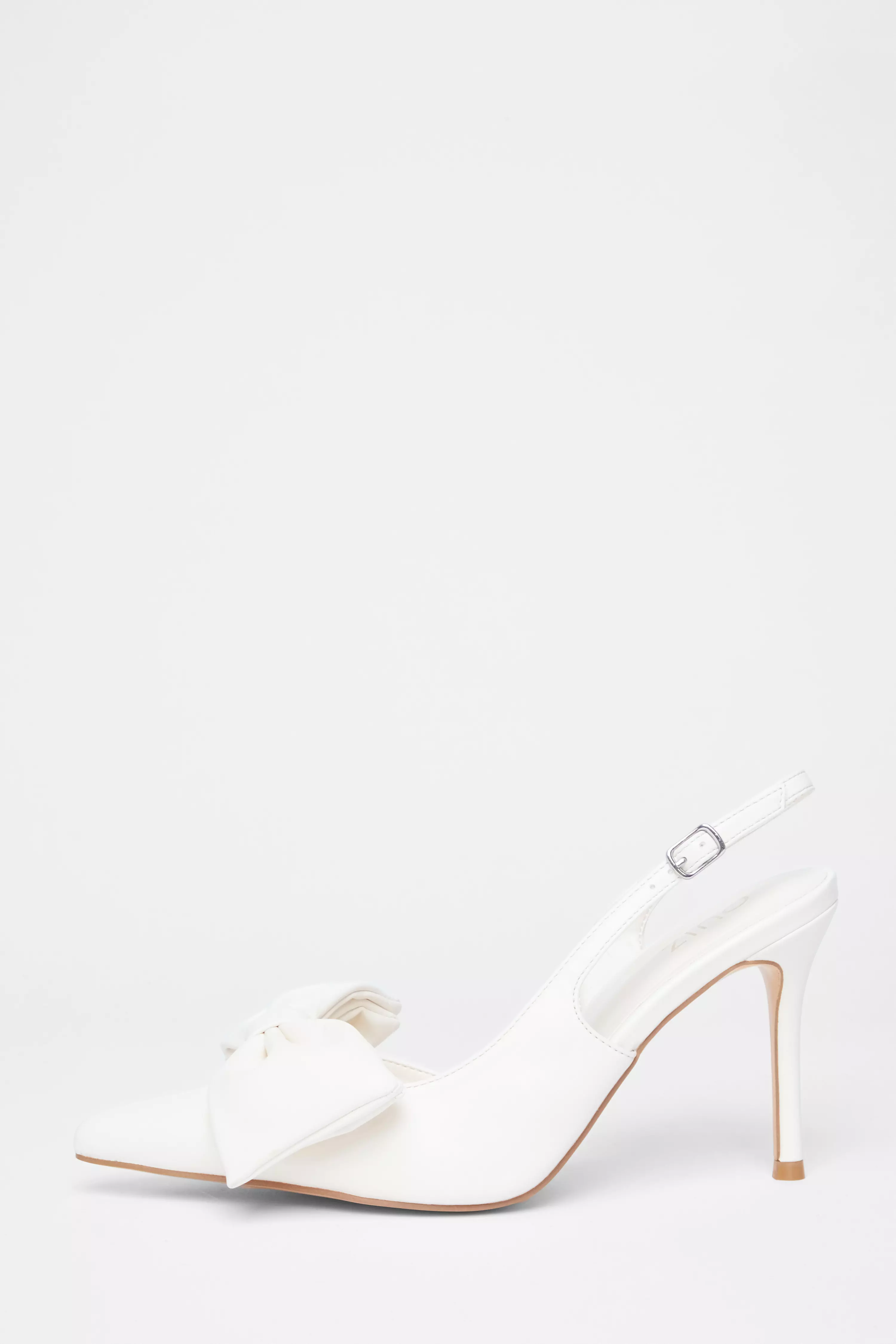 Cream Faux Leather Bow Court Heels