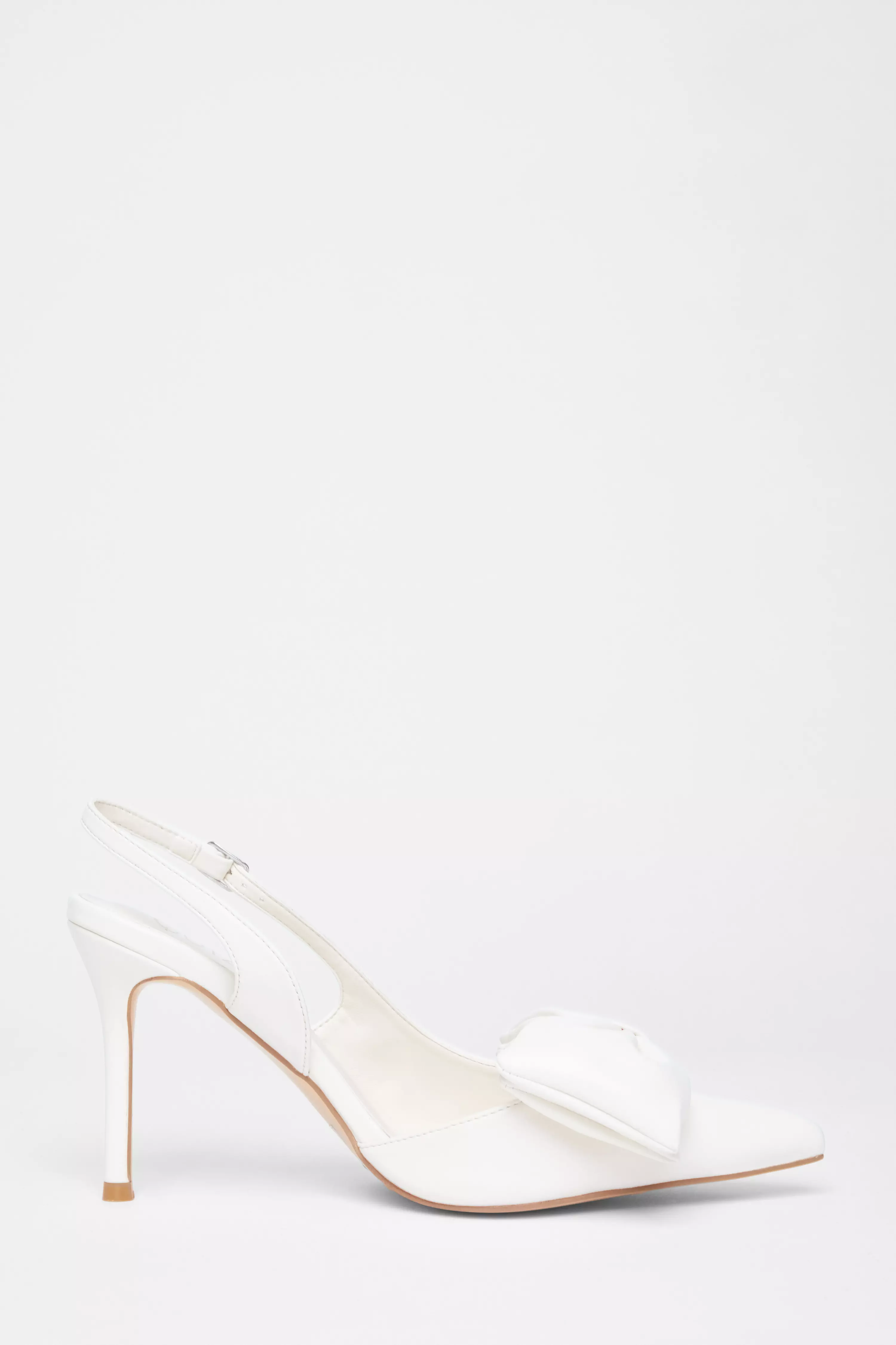 Cream Faux Leather Bow Court Heels
