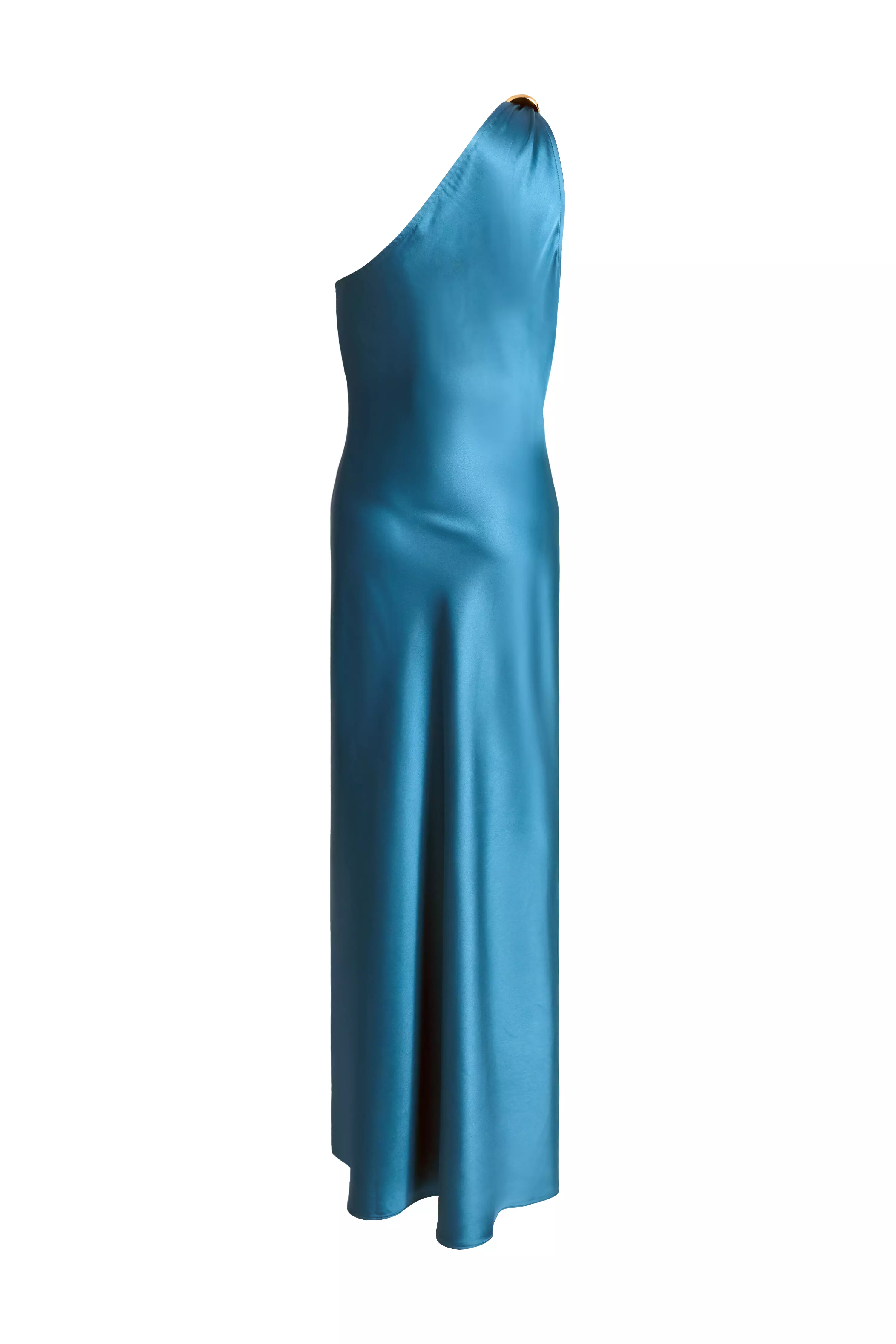 Teal Satin One Shoulder Midaxi Dress