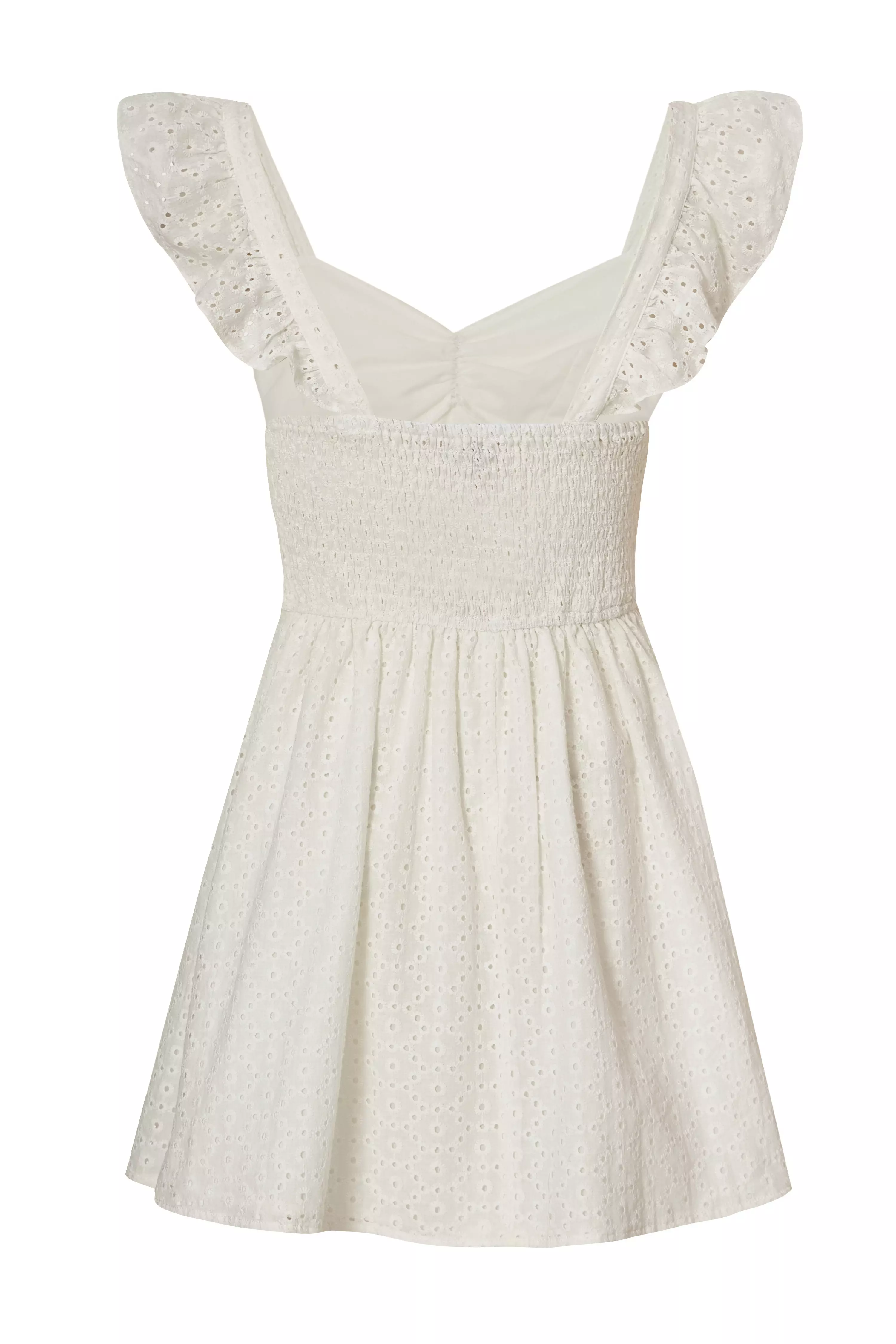 White Embroidered Mini Skater Dress