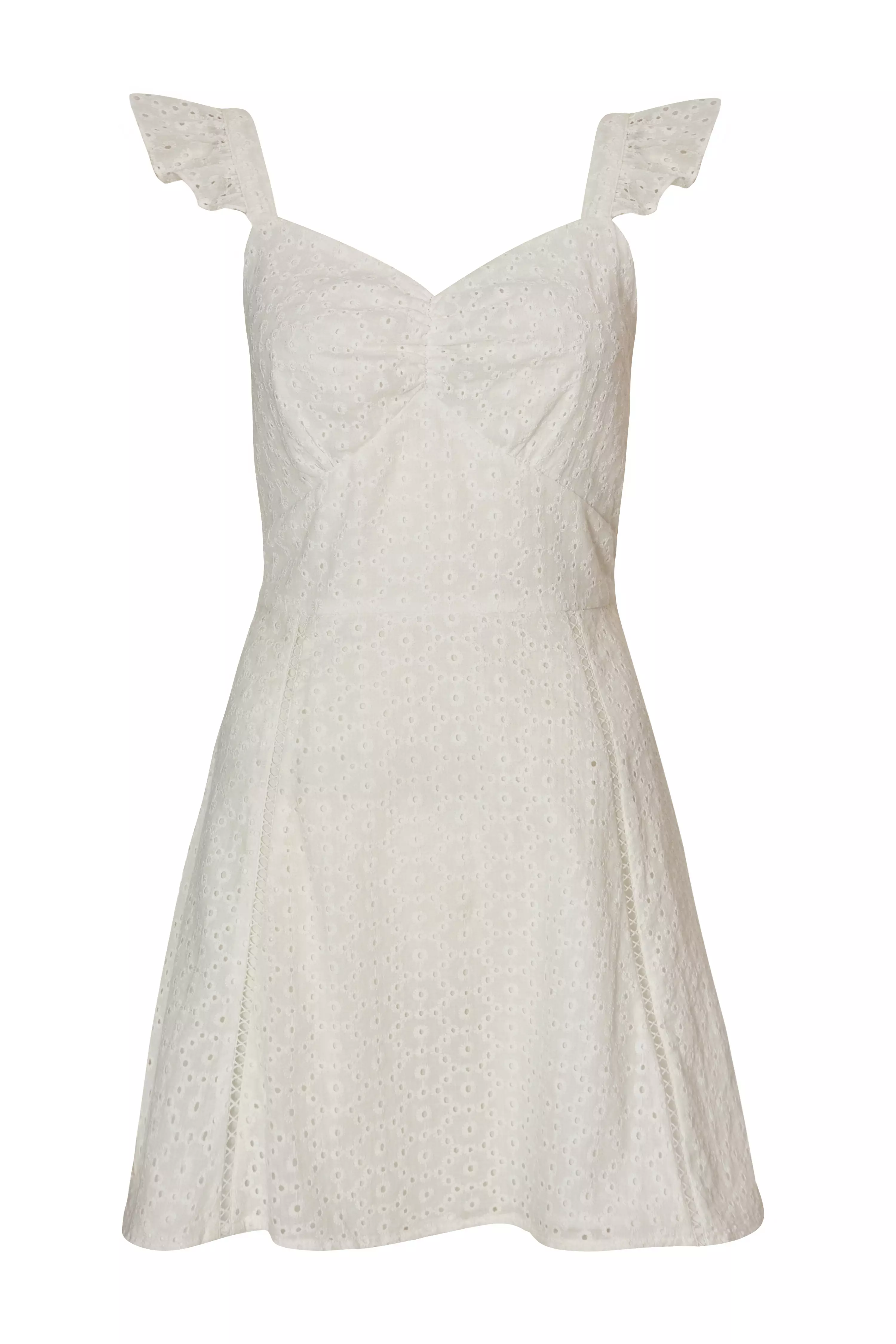 White Embroidered Mini Skater Dress