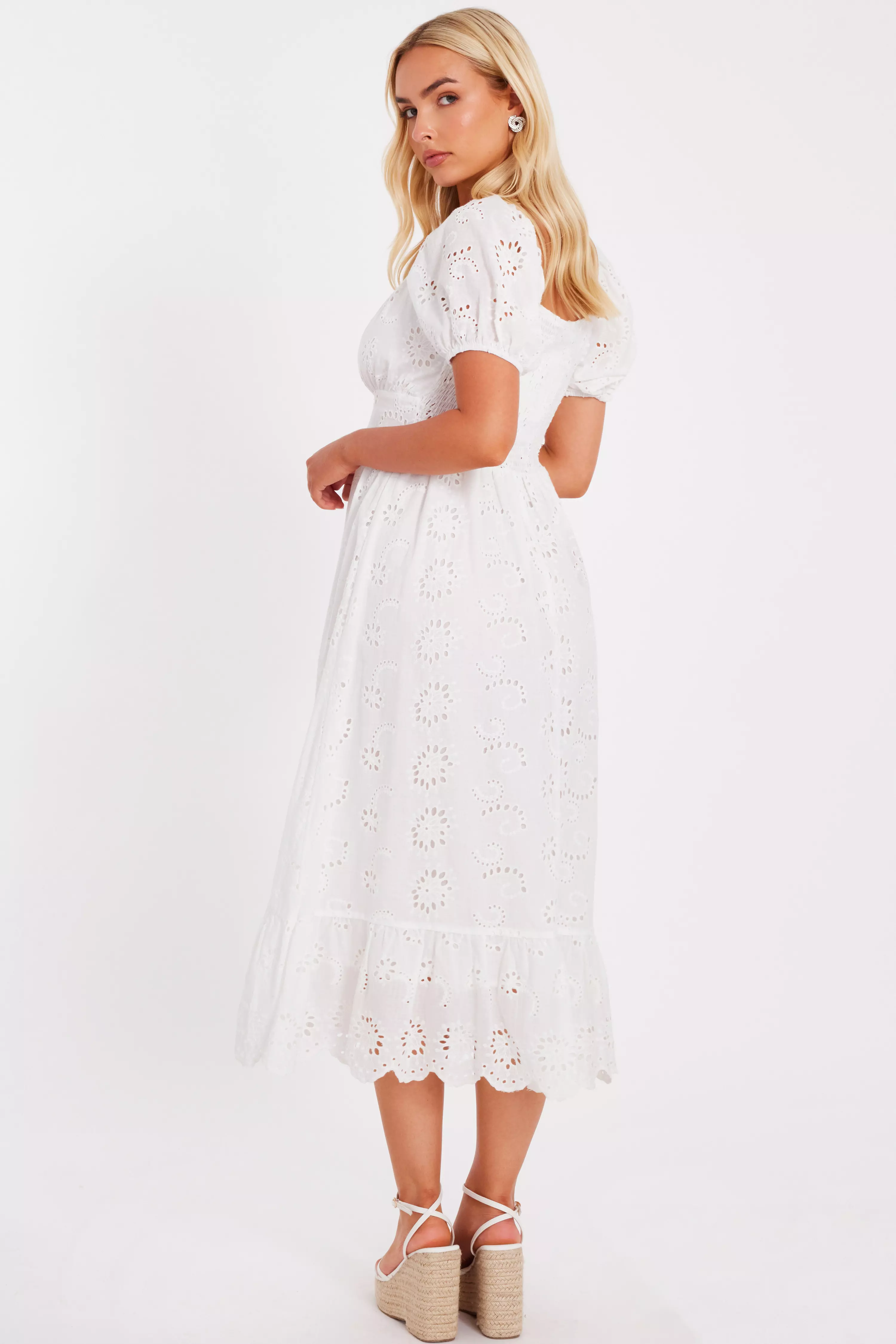 White Embroidered Midi Dress