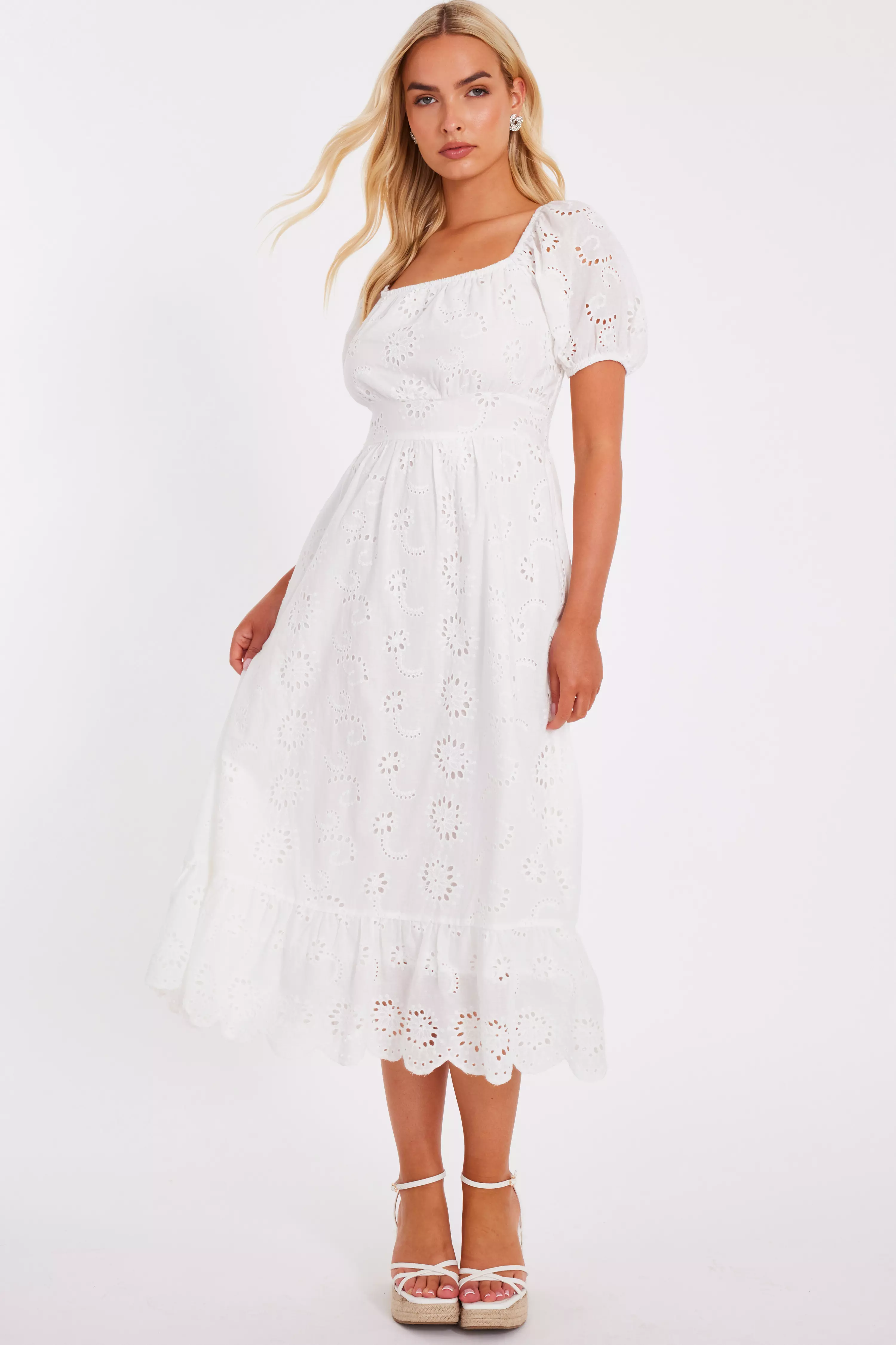 White Embroidered Midi Dress
