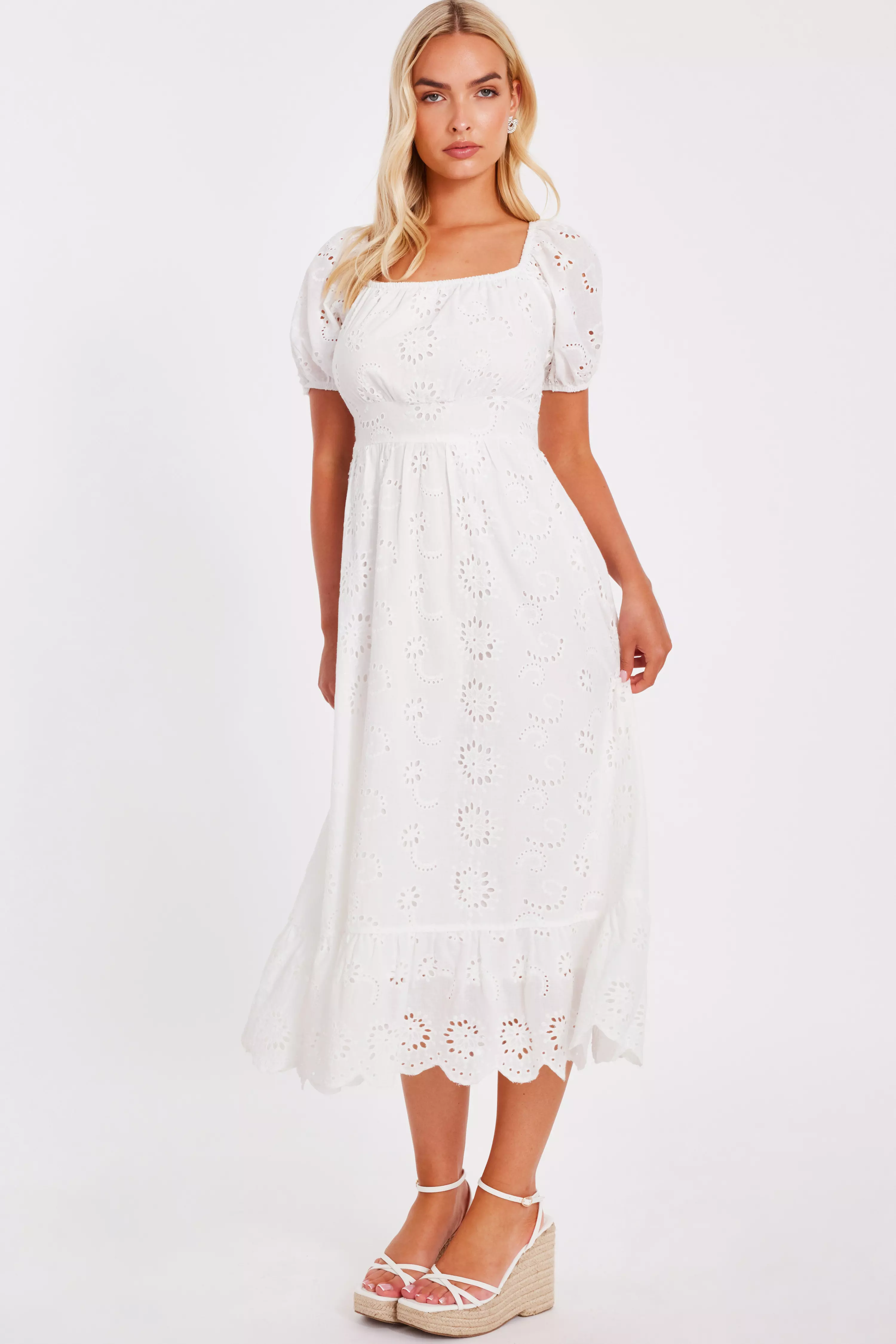 White Embroidered Midi Dress