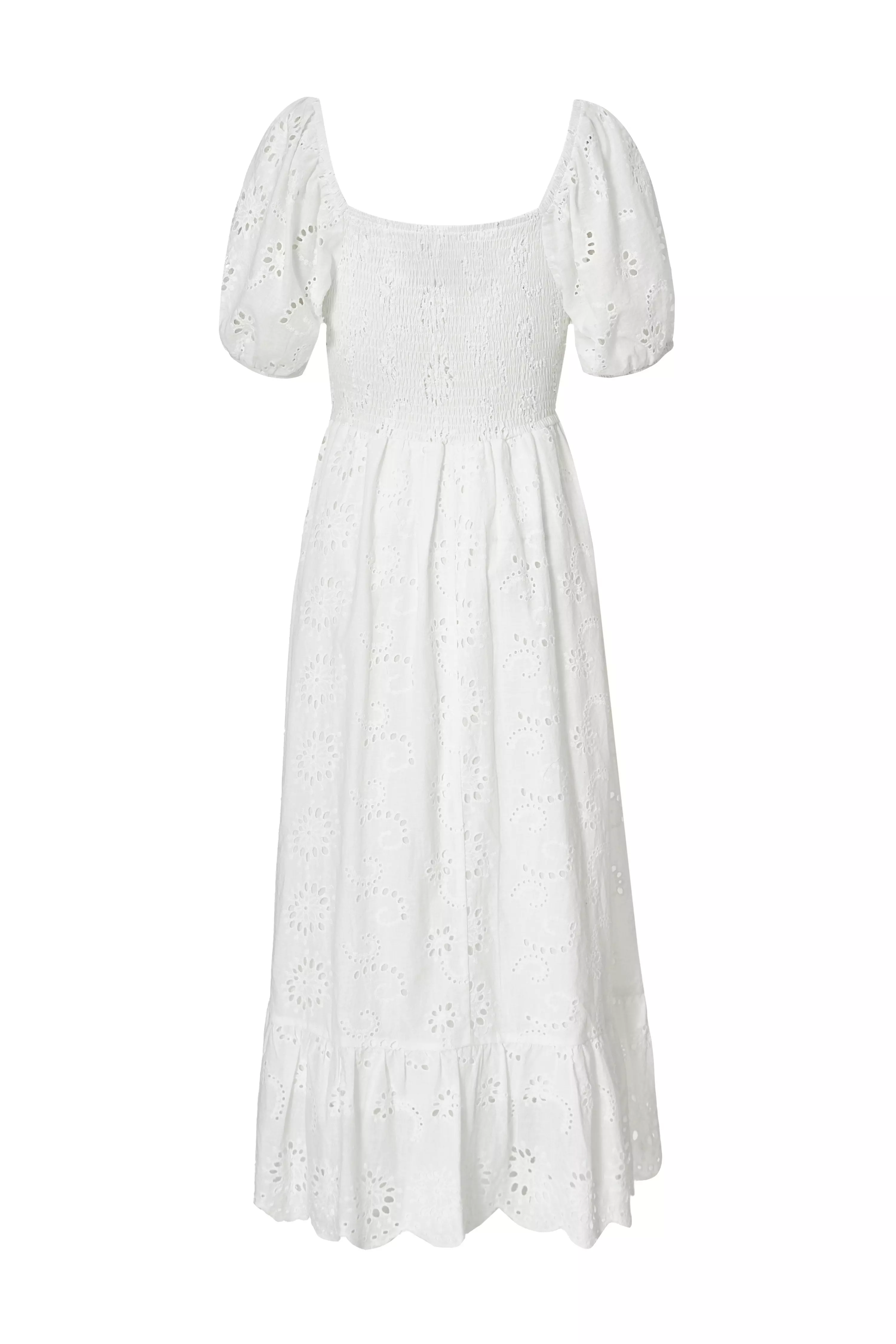 White Embroidered Midi Dress