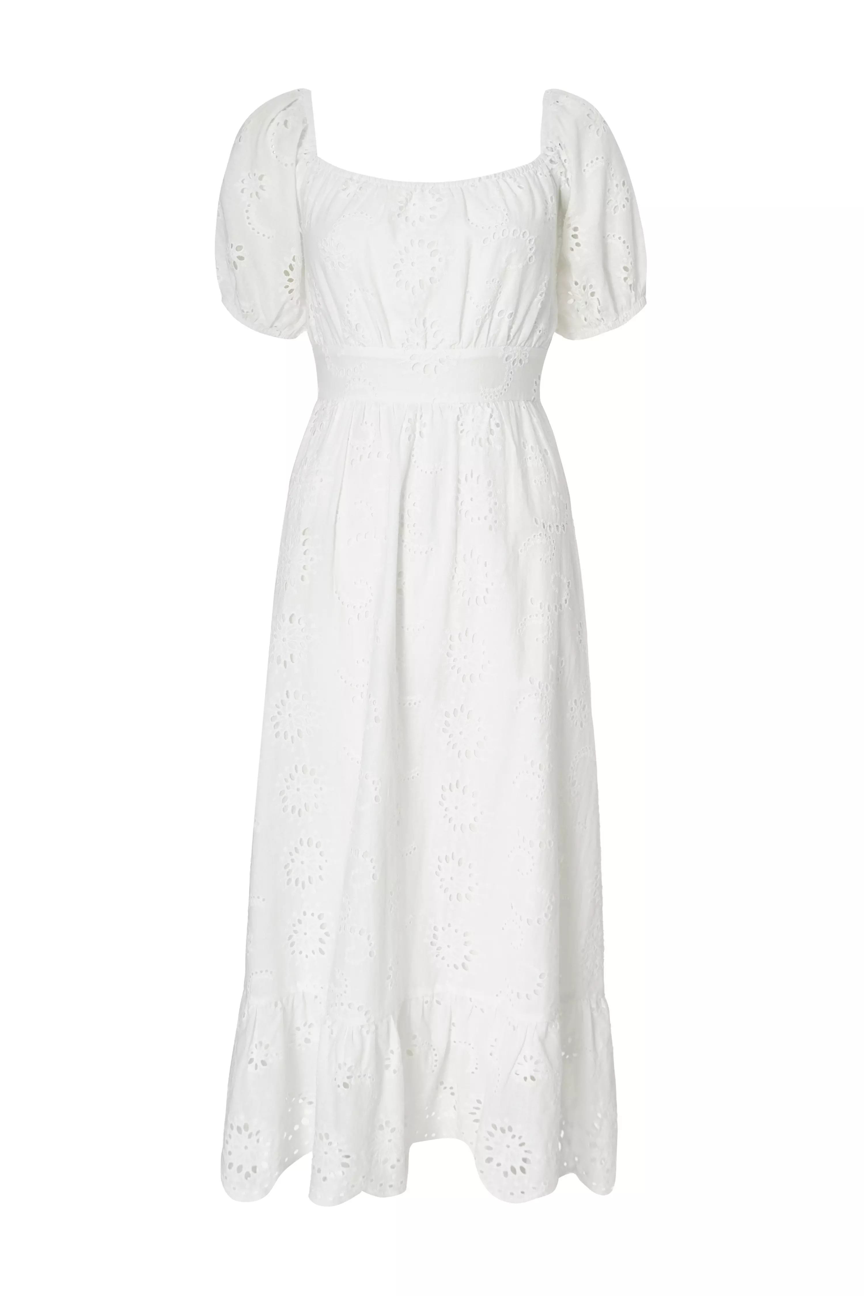 White Embroidered Midi Dress