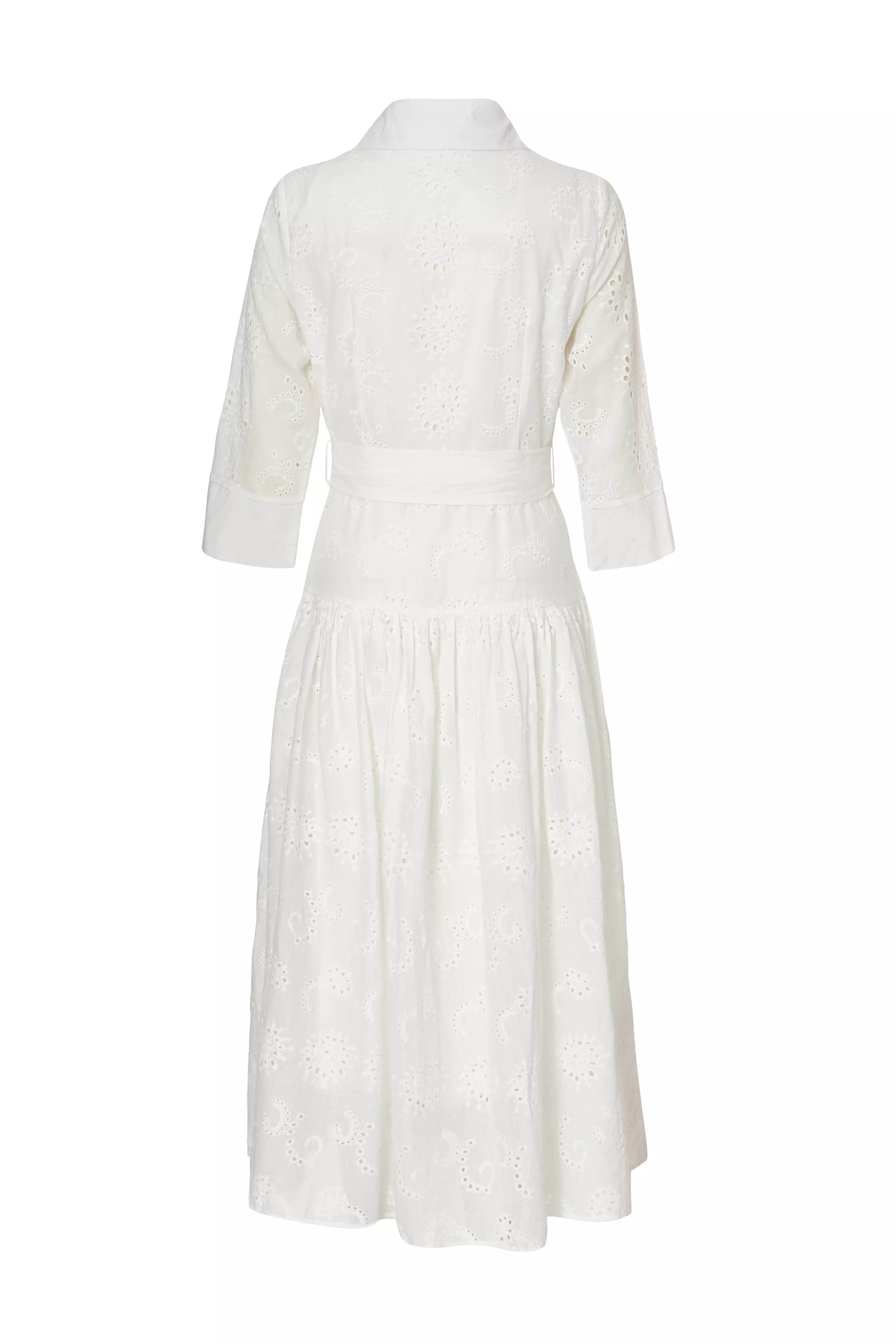 White Embroidered Midaxi Shirt Dress