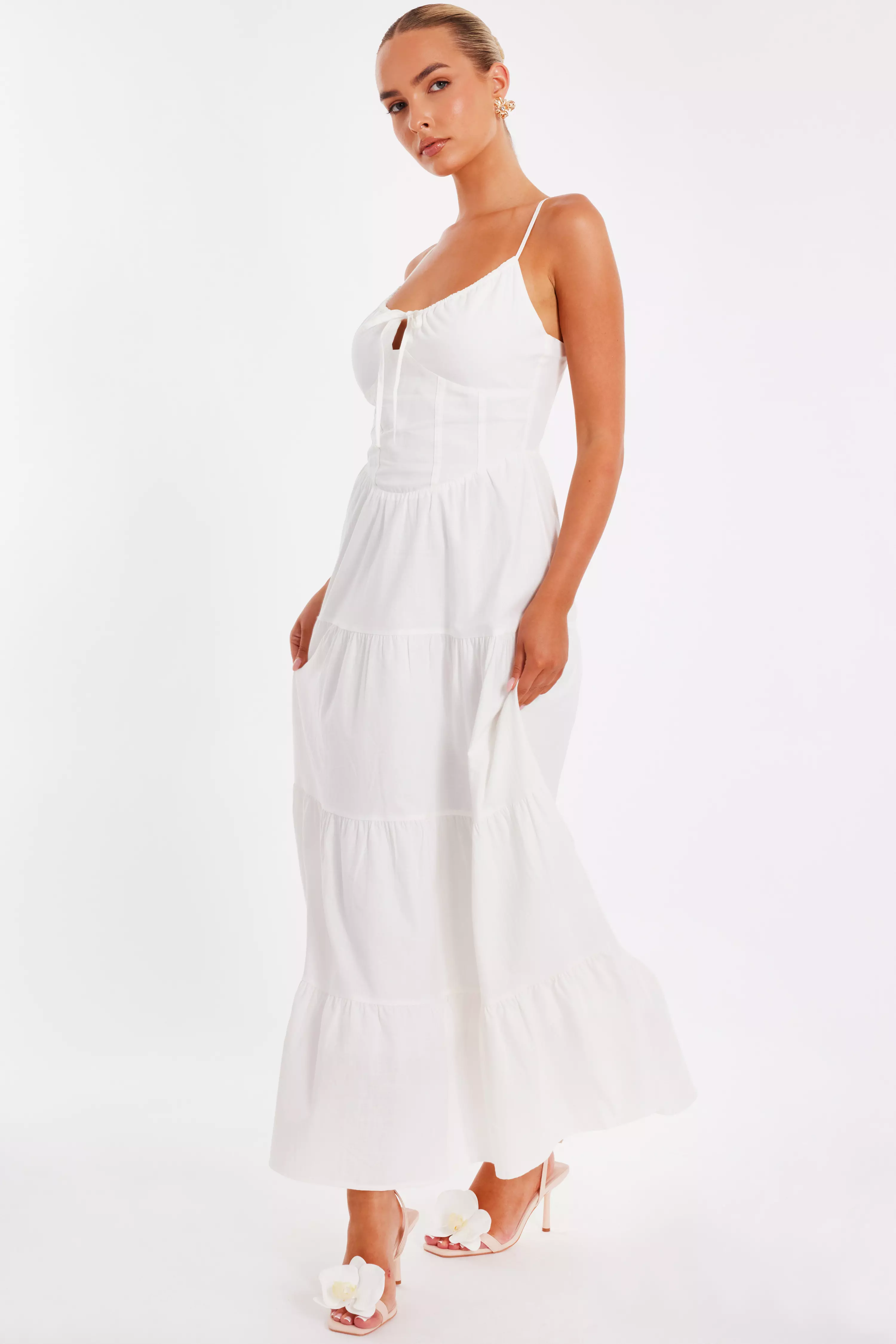White Linen Corset Maxi Dress