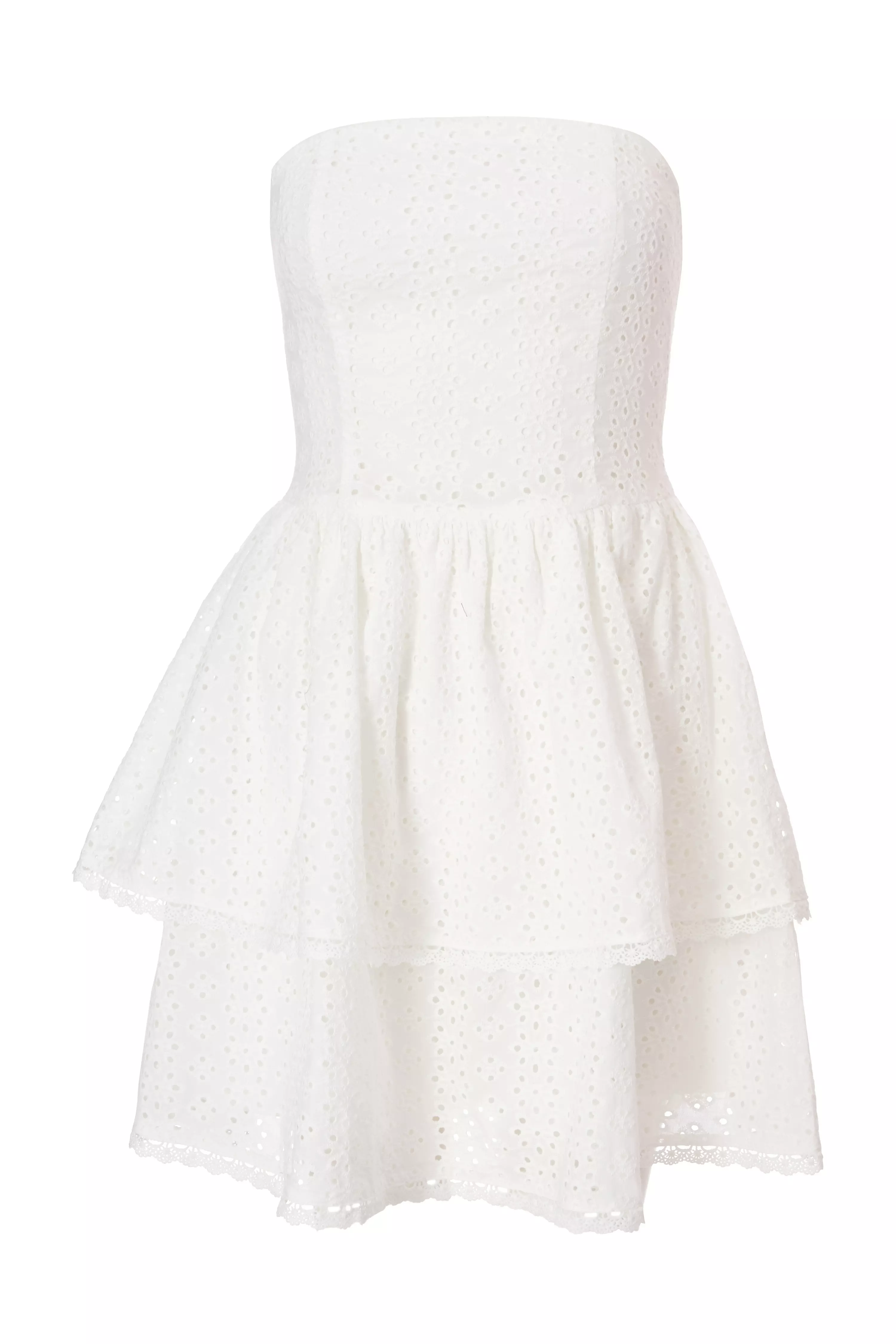 White Embroidered Bandeau Mini Dress