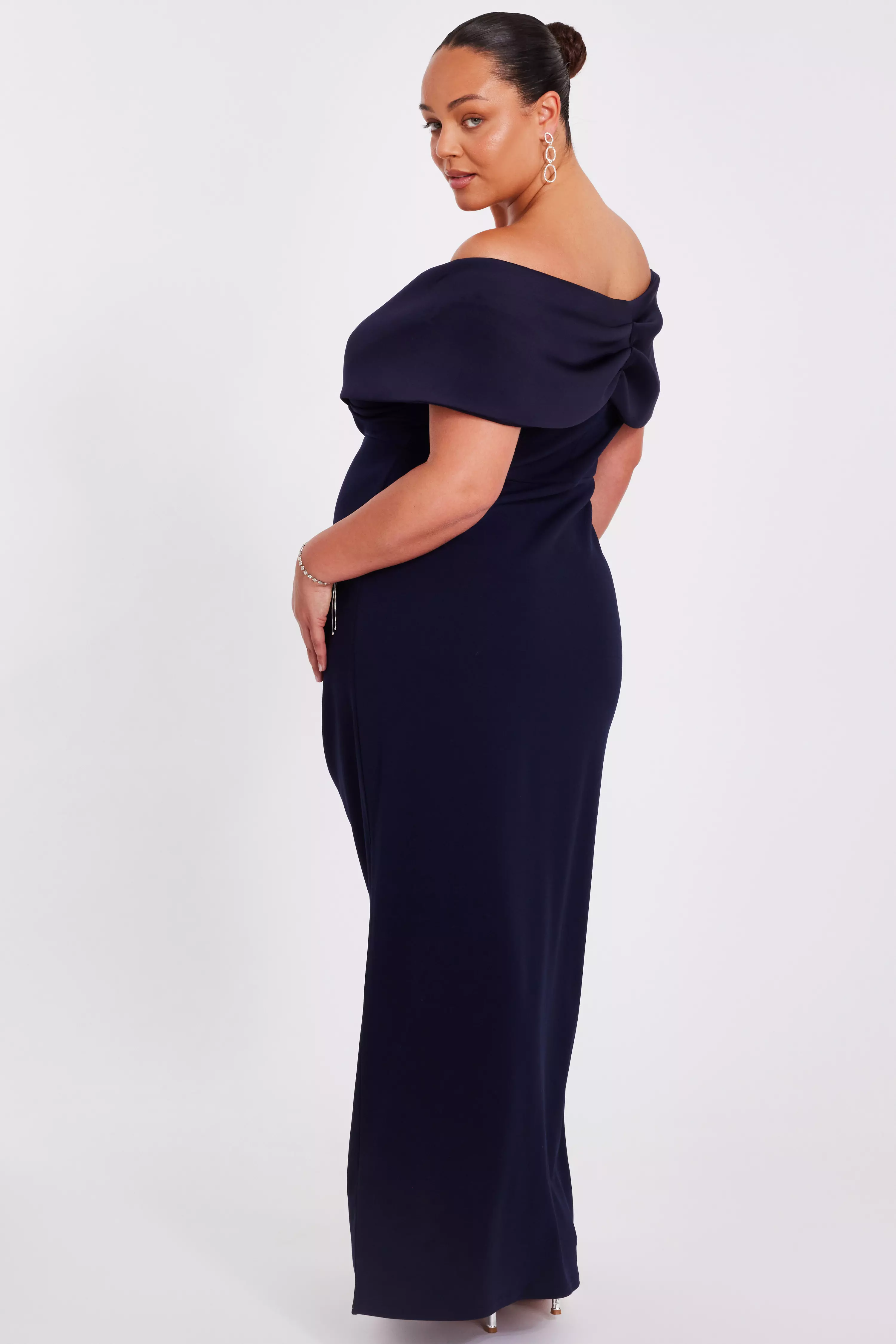 Curve Navy Bardot Maxi Dress