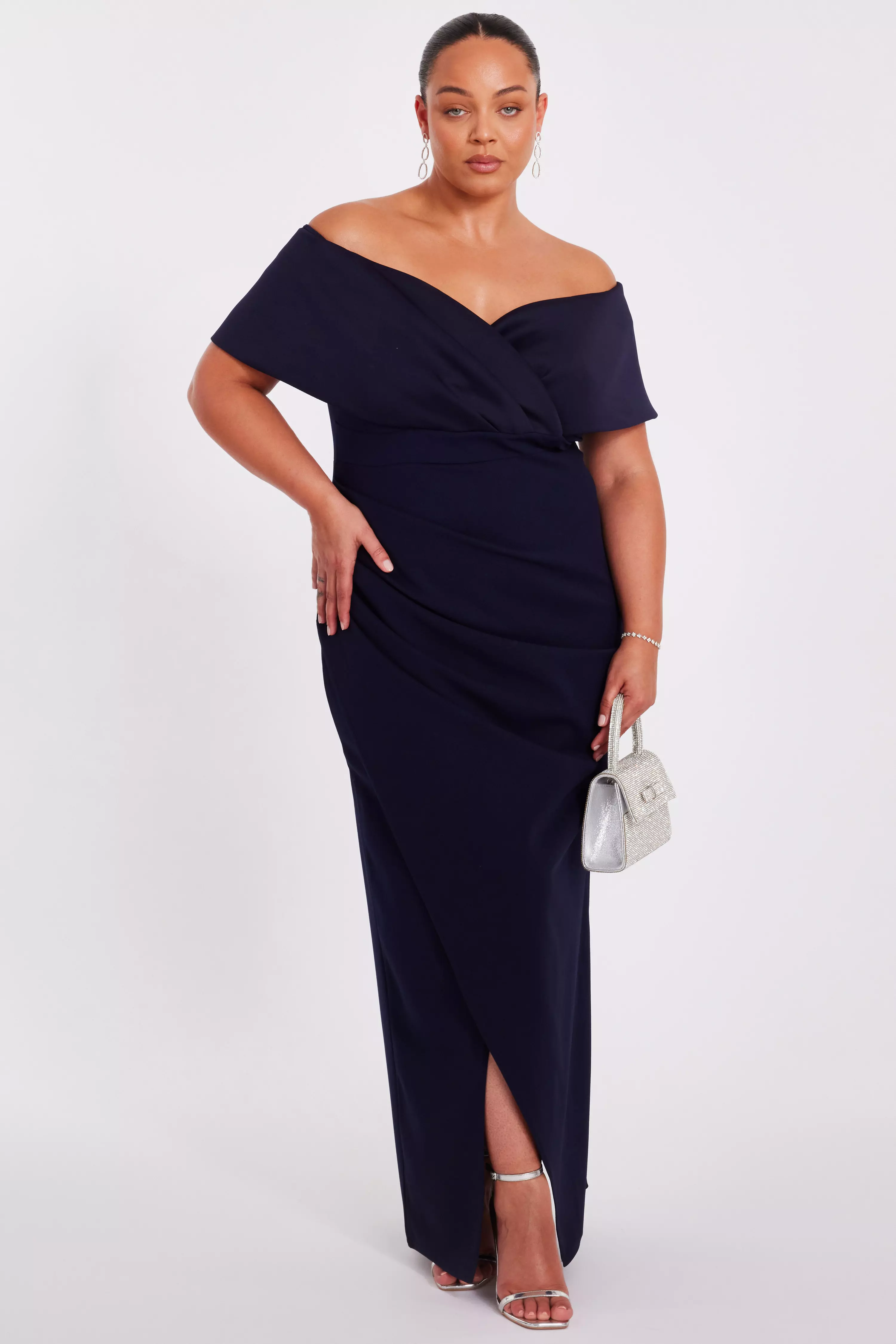 Curve Navy Bardot Maxi Dress