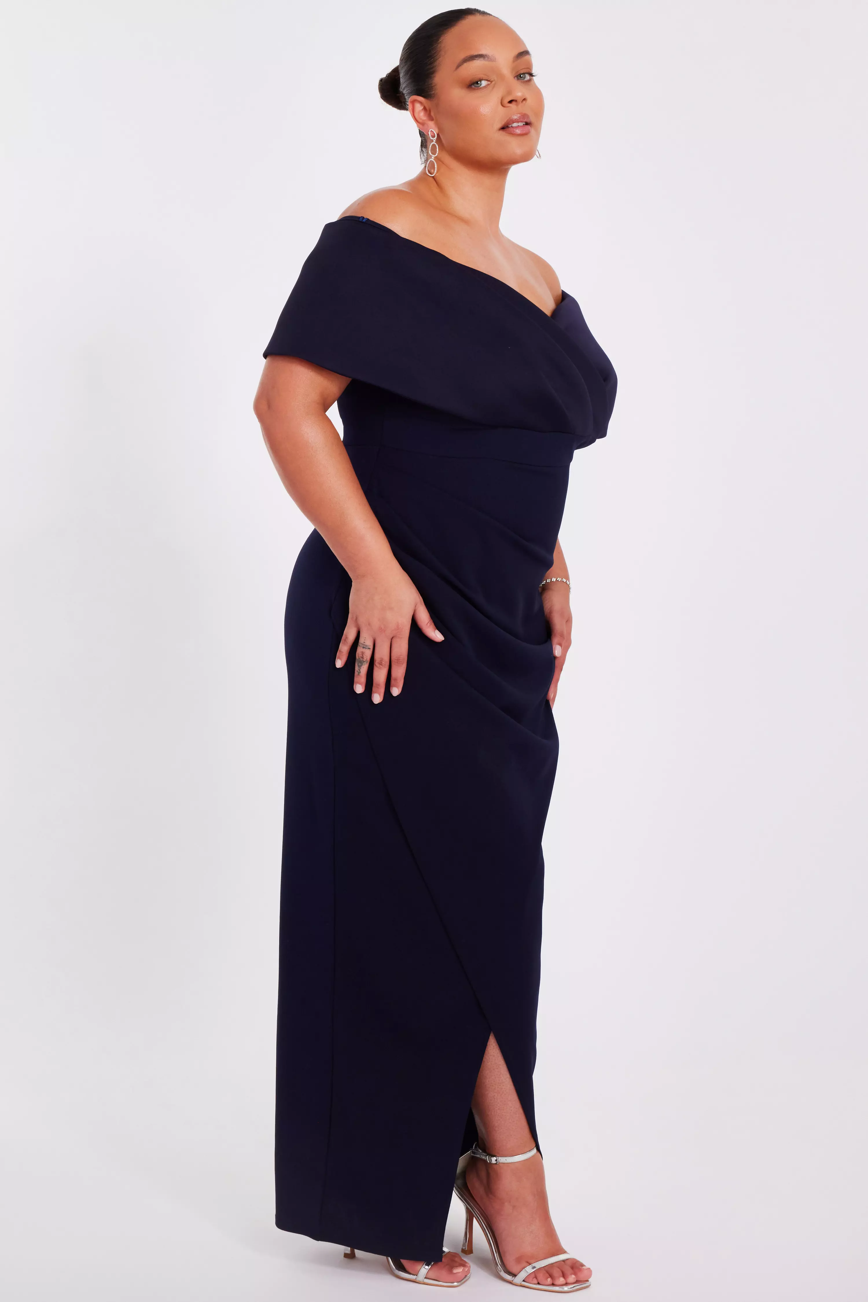Curve Navy Bardot Maxi Dress