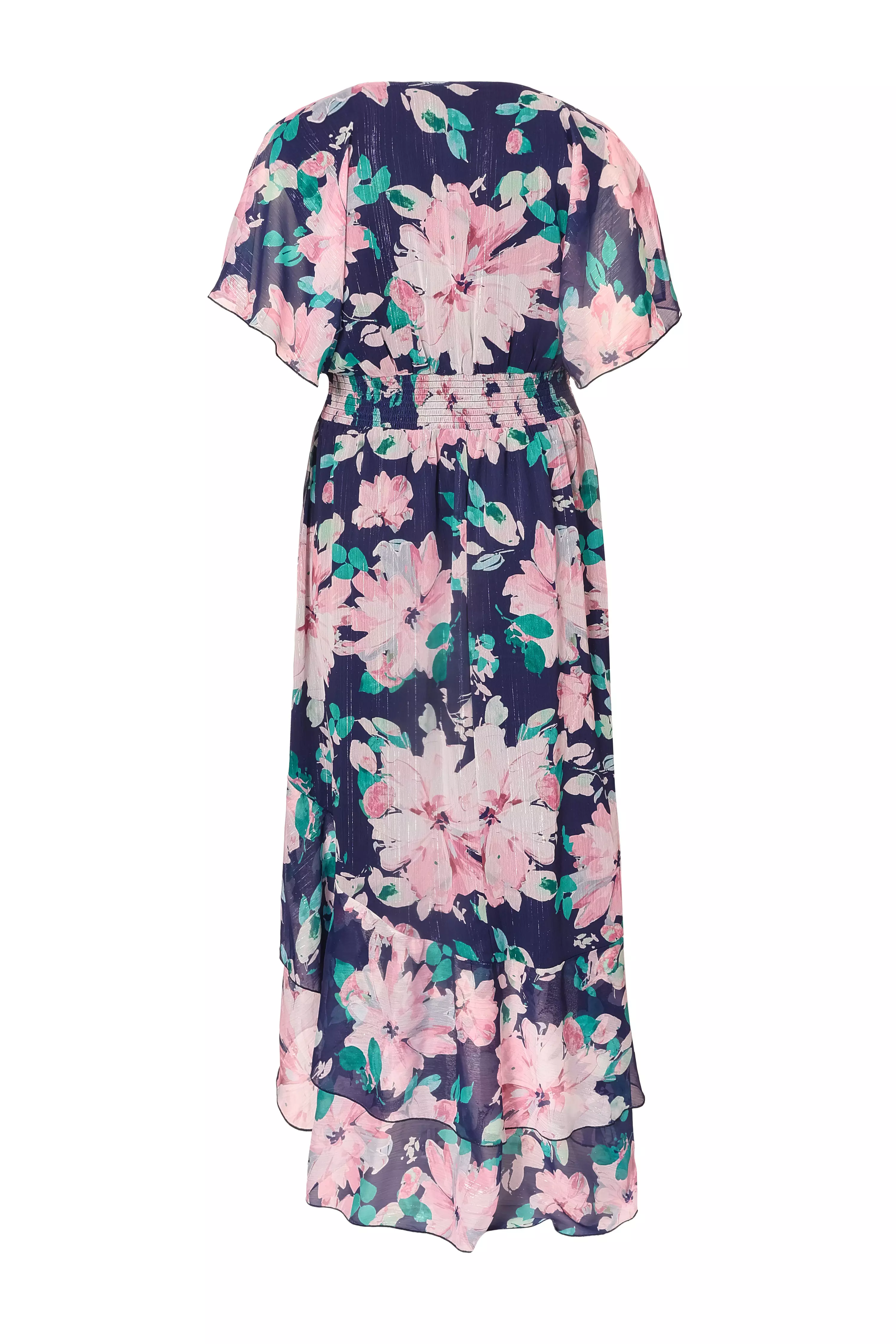 Curve Navy Floral Tiered Midi Dress