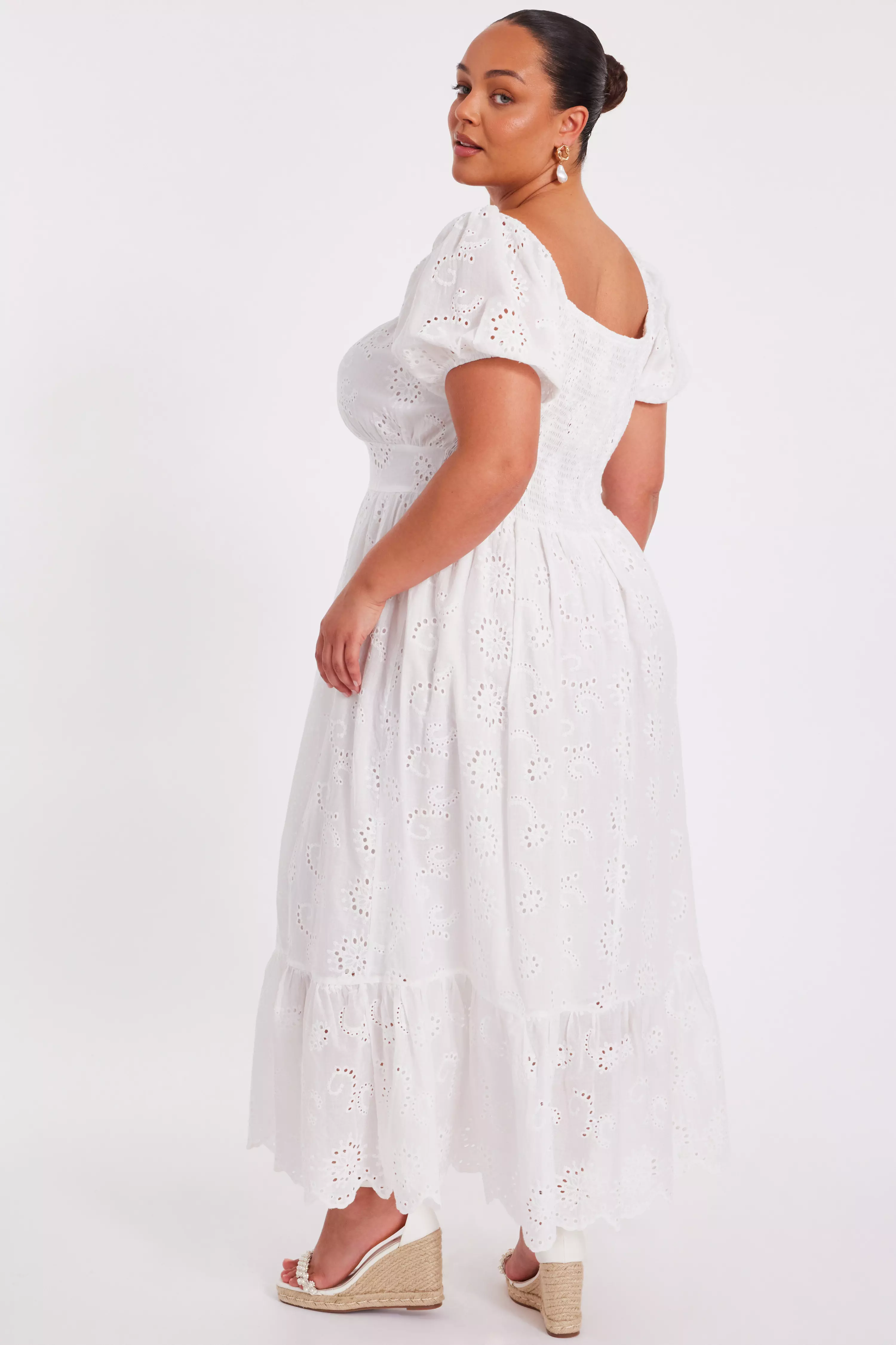 Curve White Embroidered Midi Dress