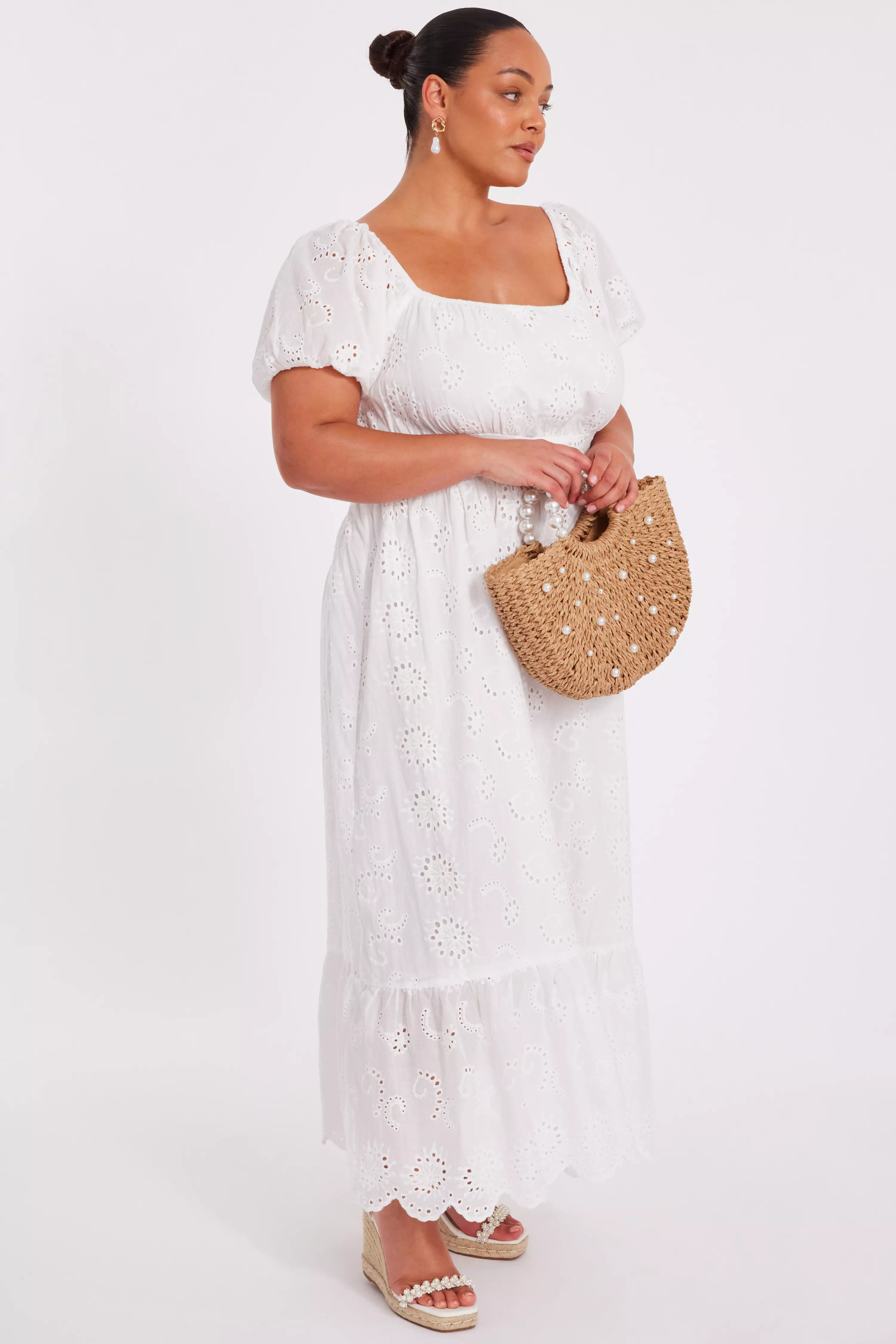 Curve White Embroidered Midi Dress