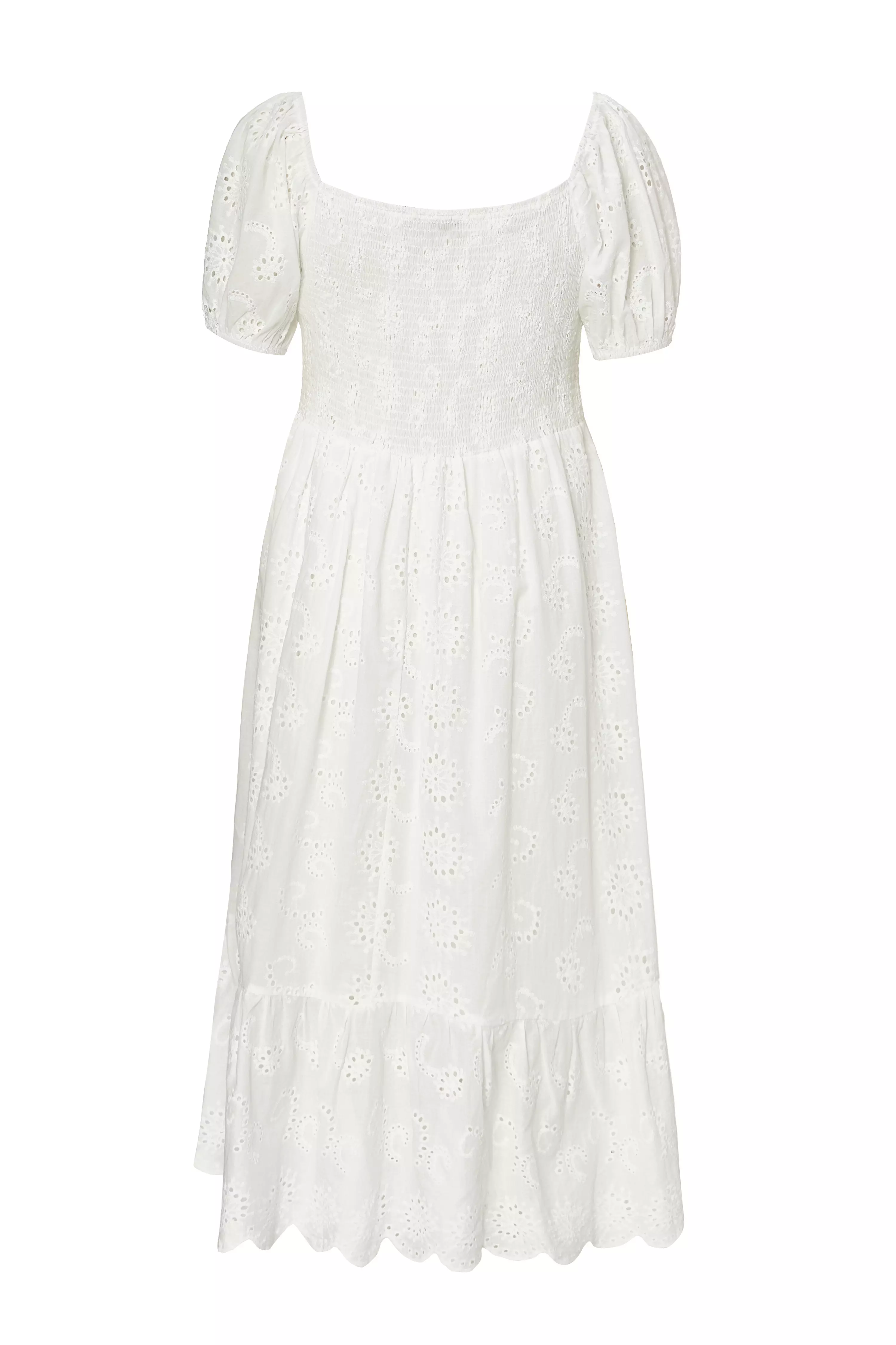 Curve White Embroidered Midi Dress
