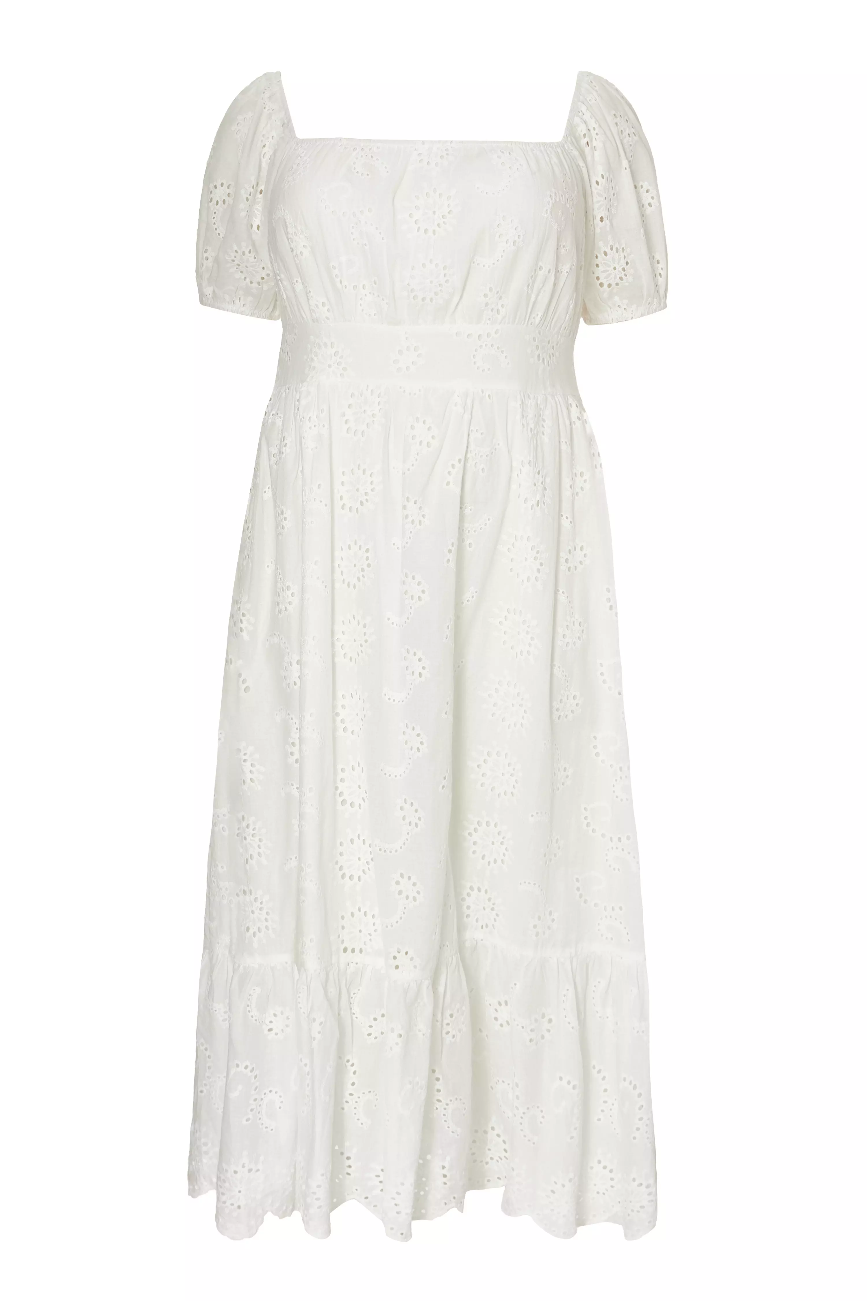 Curve White Embroidered Midi Dress