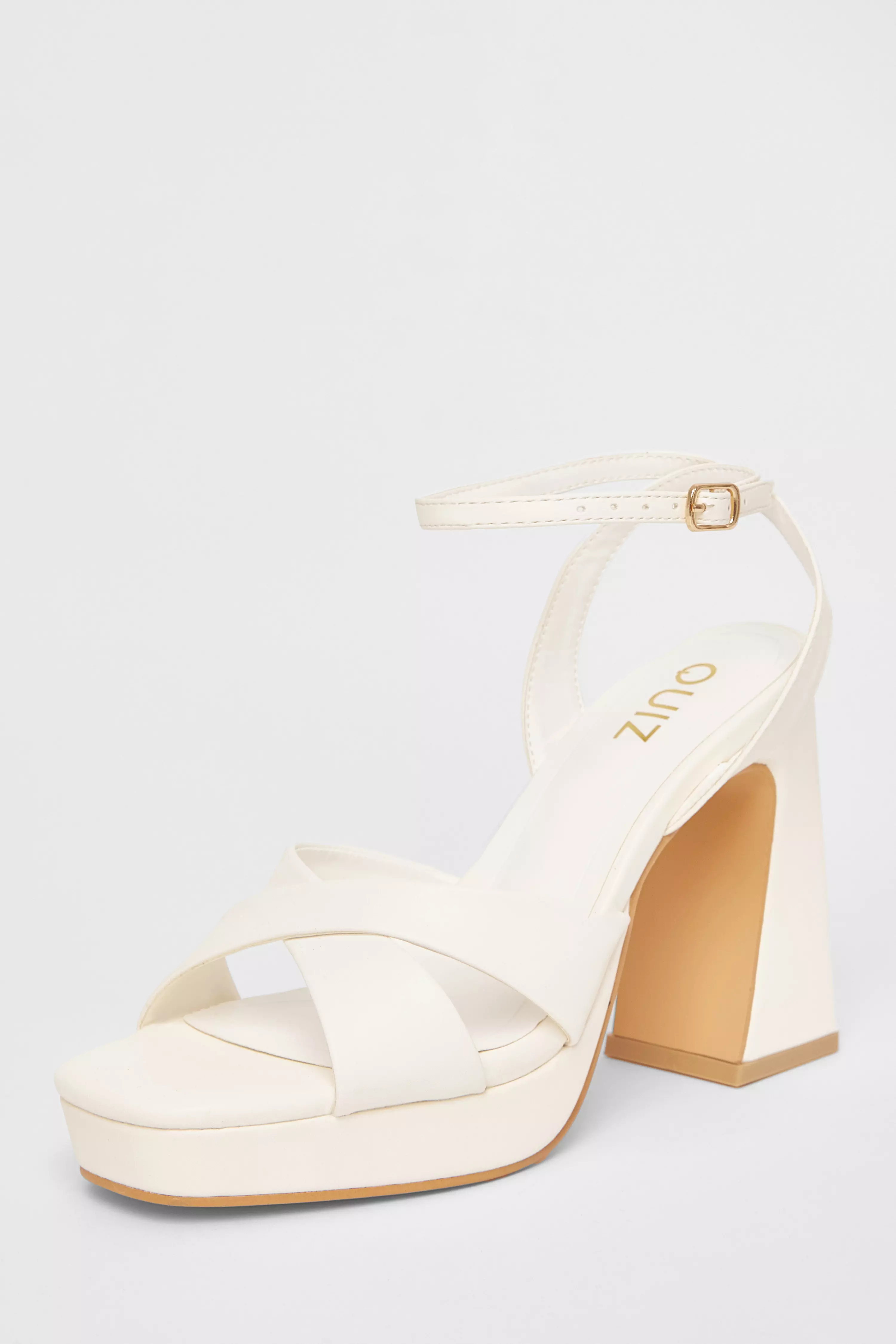 White Faux Leather Platform Heels