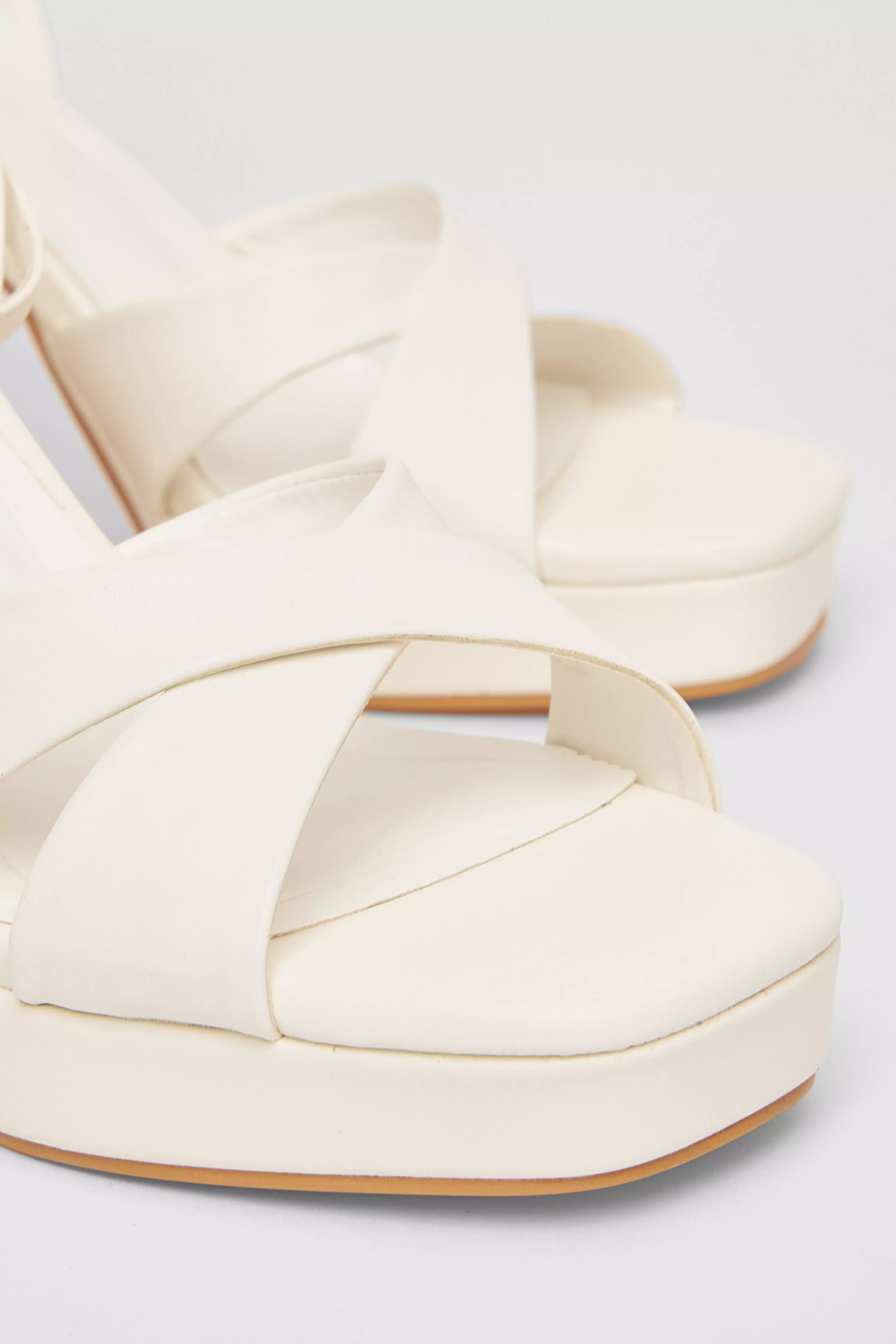 White Faux Leather Platform Heels