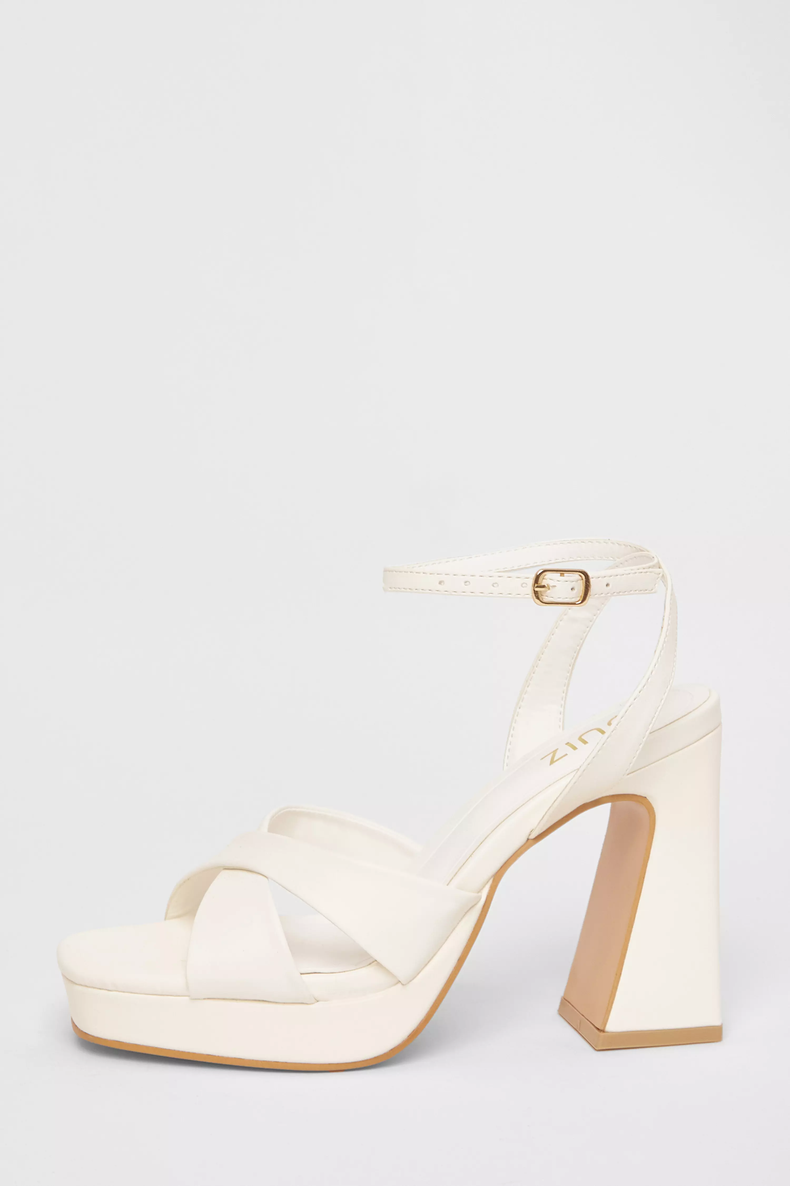 White Faux Leather Platform Heels