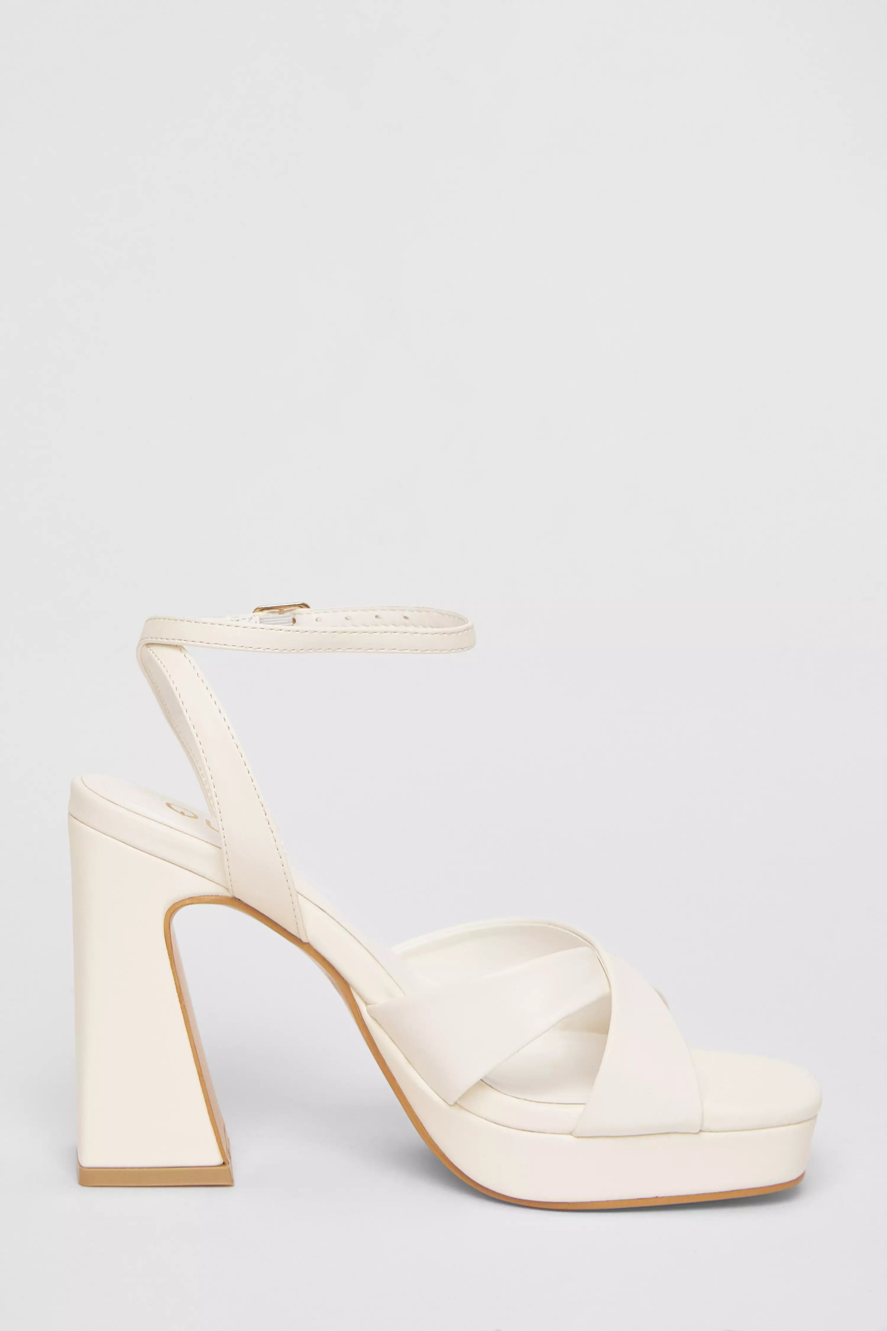 White Faux Leather Platform Heels