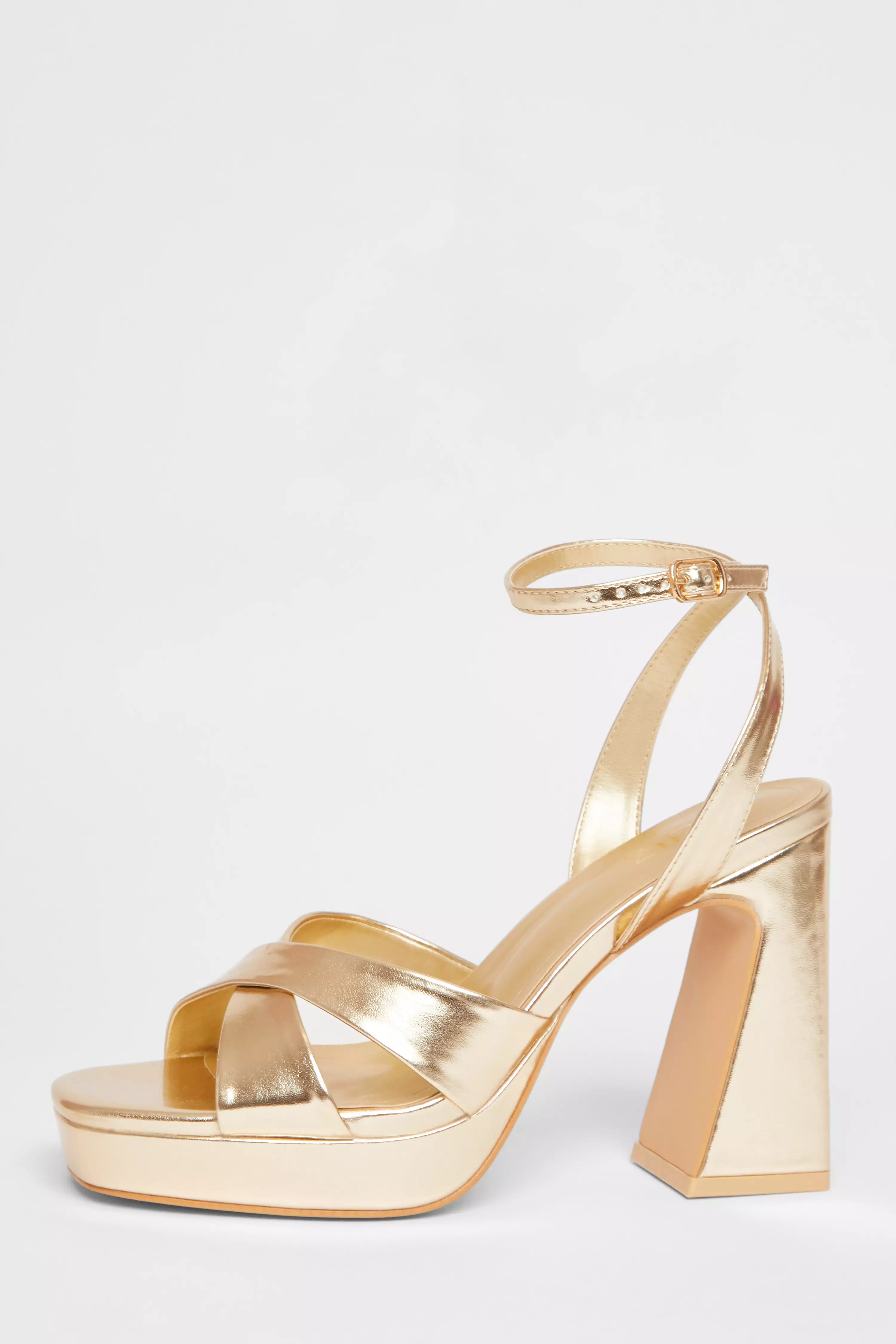 Gold Faux Leather Platform Heels