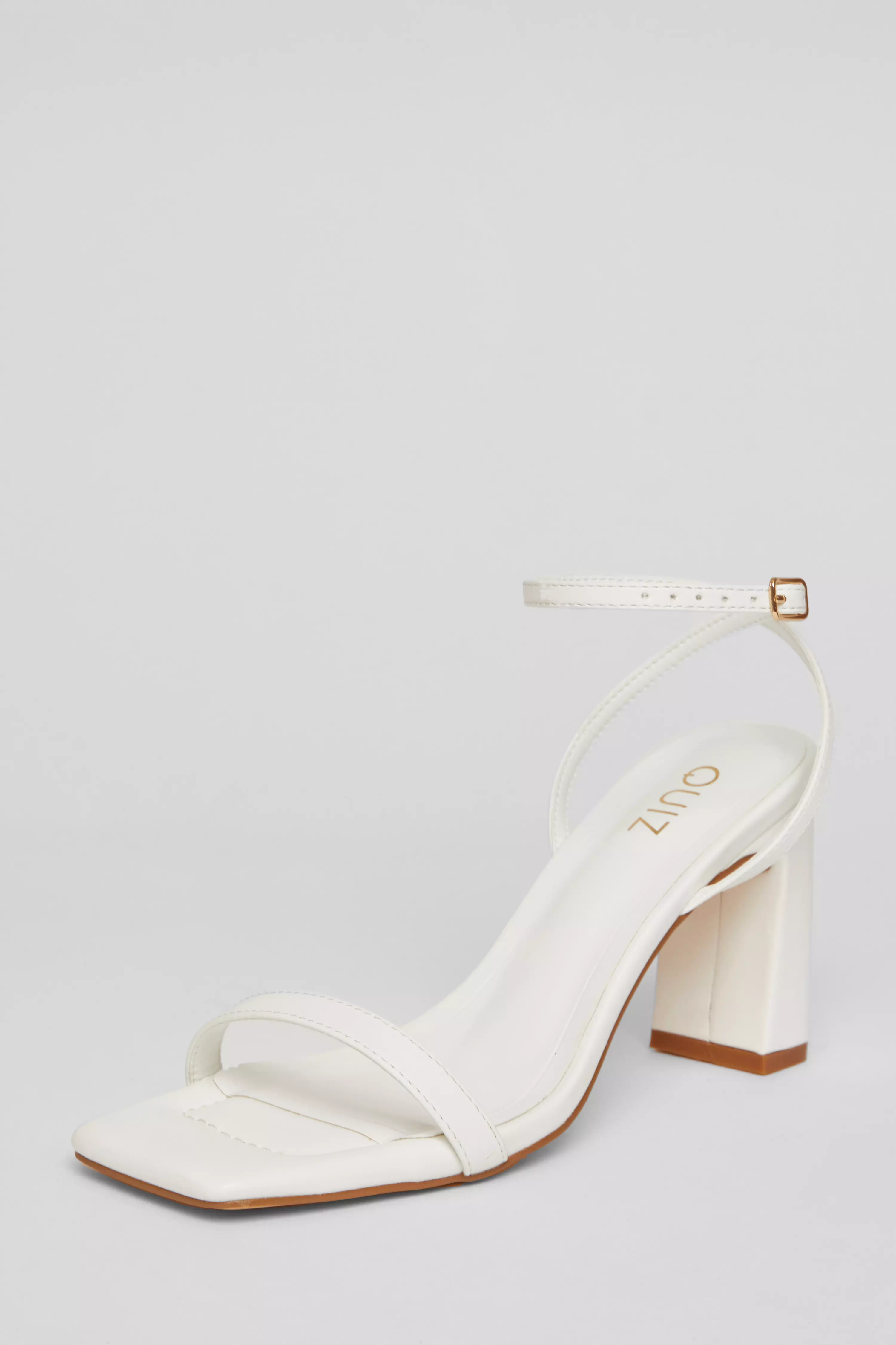 White Barely There Block Heels 