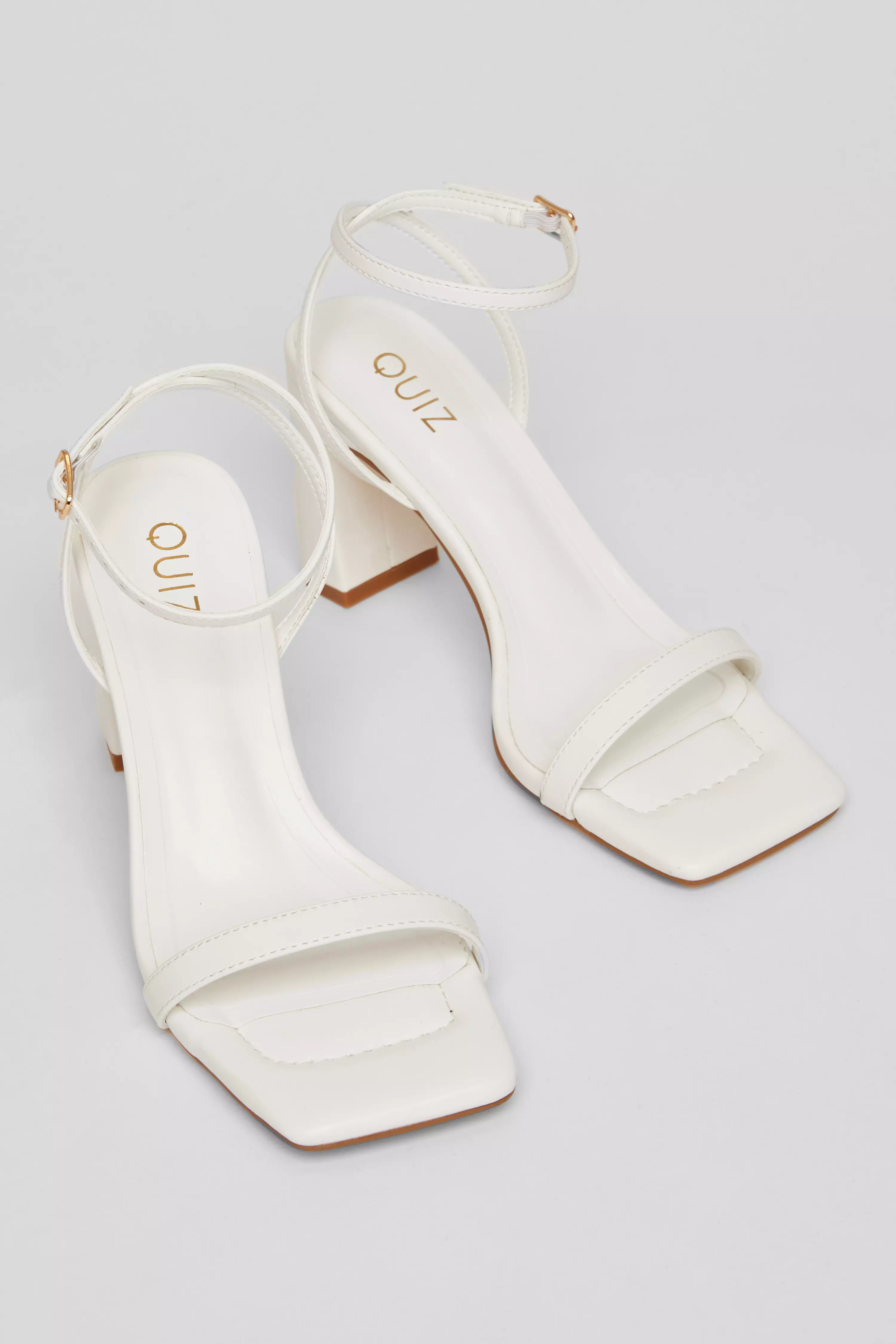 White Barely There Block Heels 