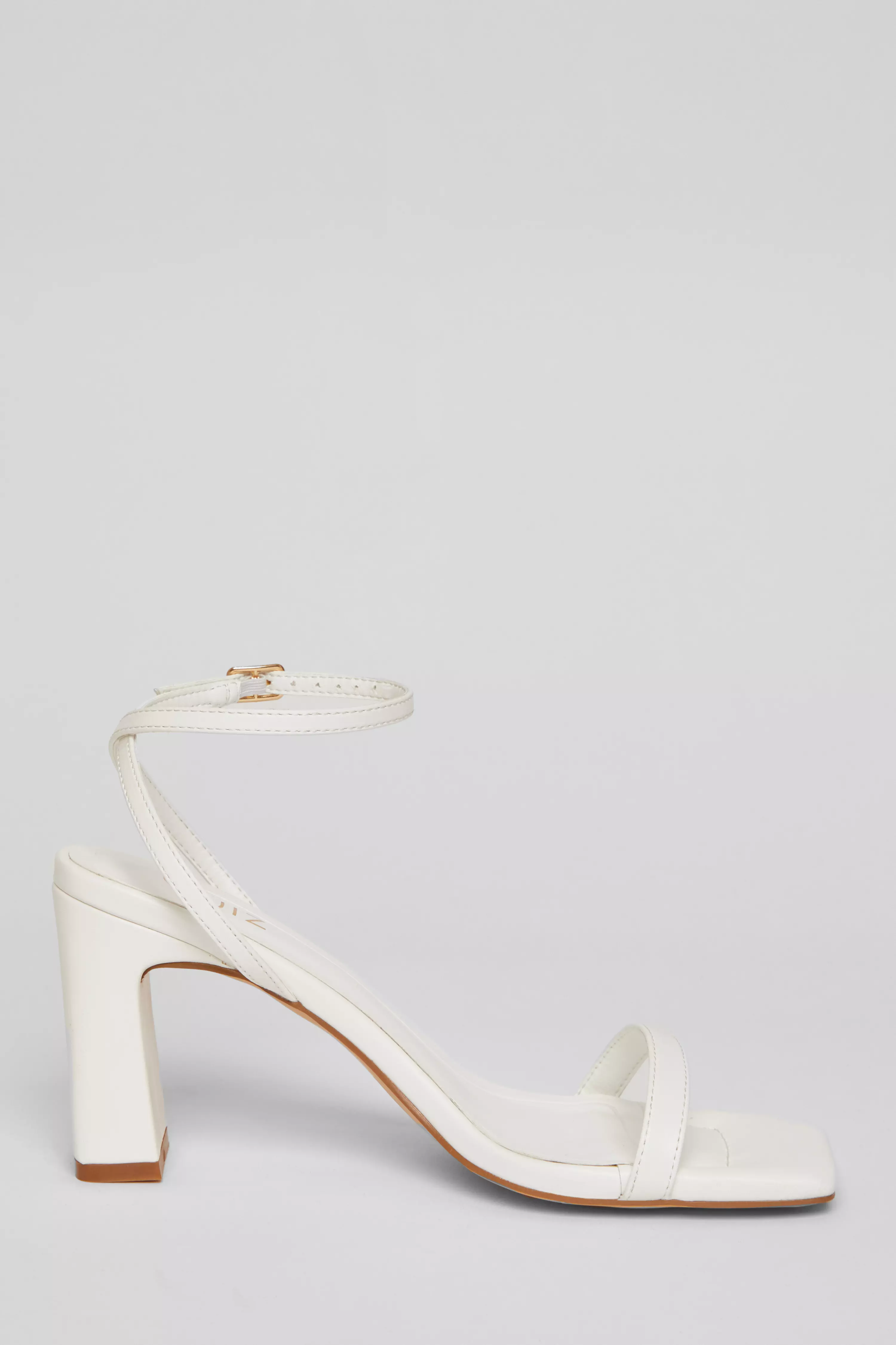 White Barely There Block Heels 